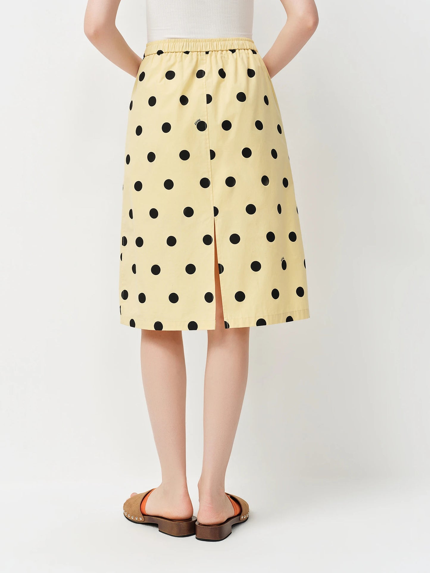 Yellow Polka Dot A-Line Midi Skirt