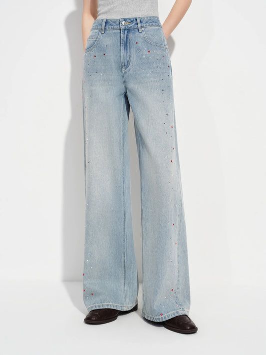 Light Wash Beaded Wide Leg Jeans
