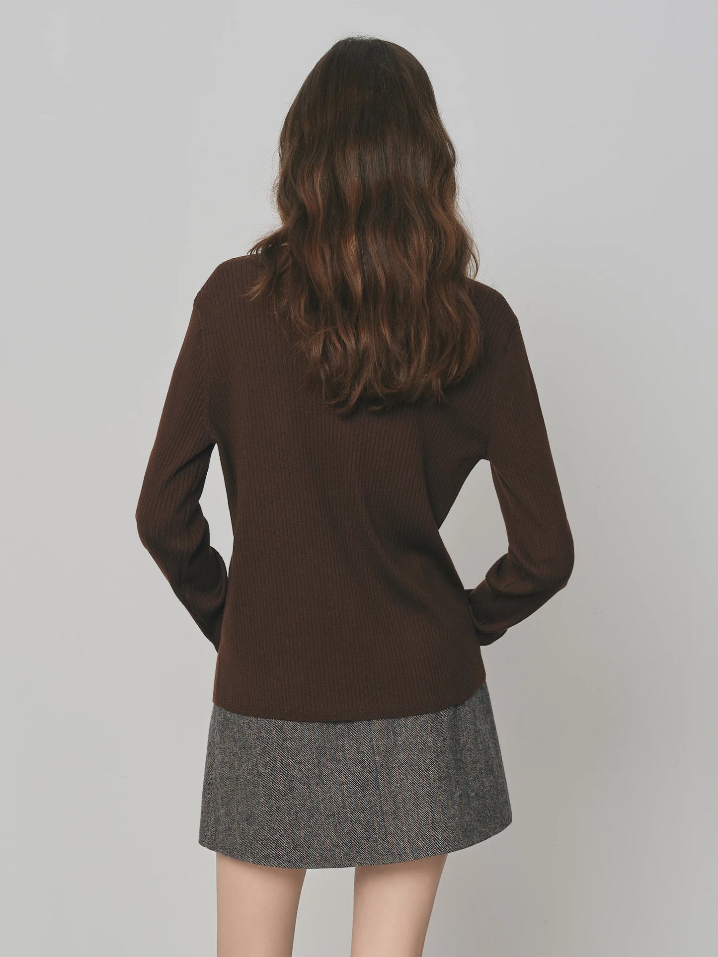 Chocolate Contrast Collar Polo Knit Top