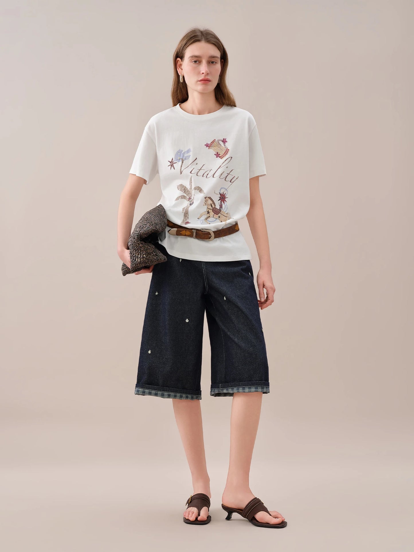 White Botanical Graphic Relaxed Tee