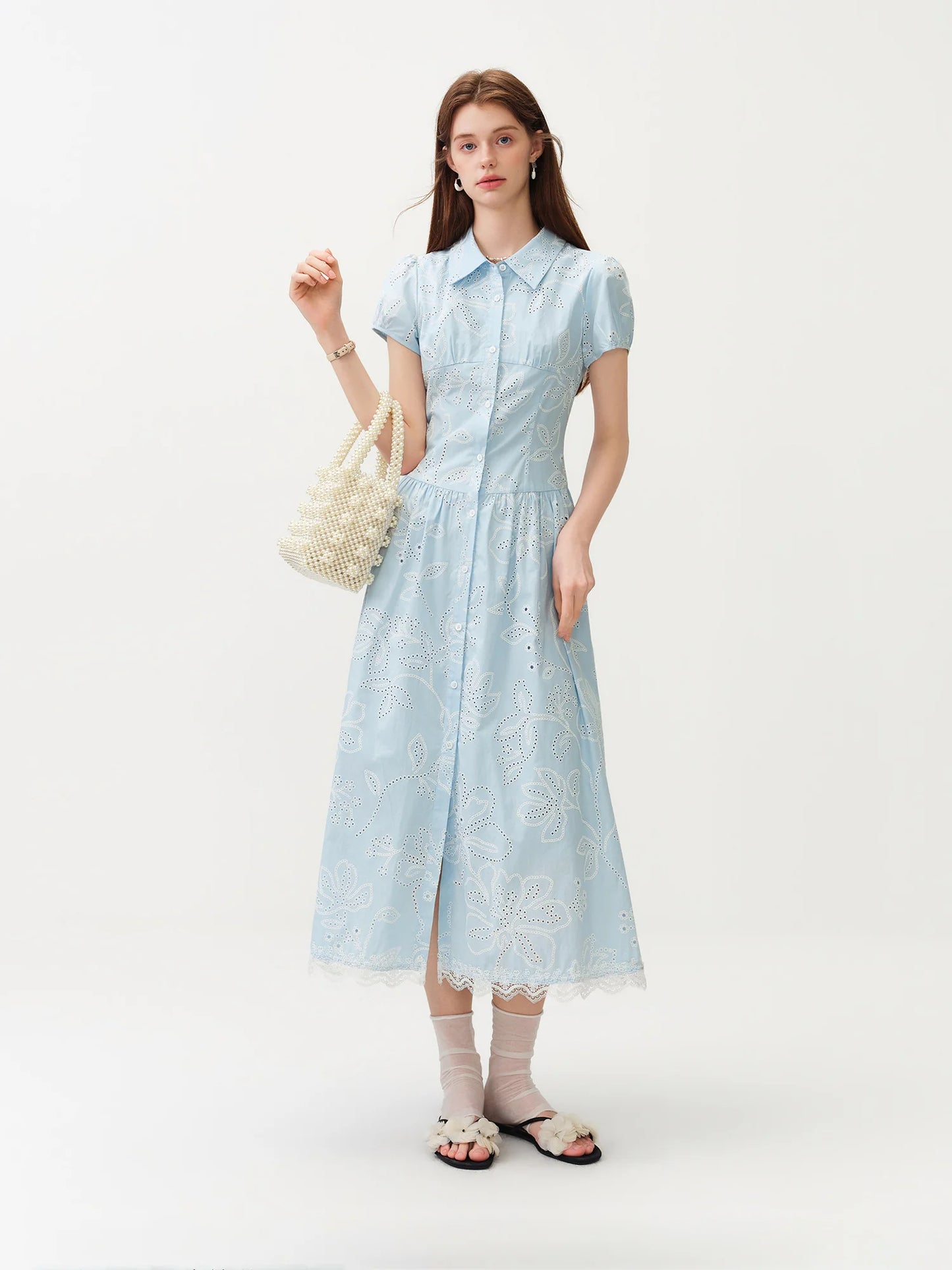White Eyelet Shirt Maxi Dress