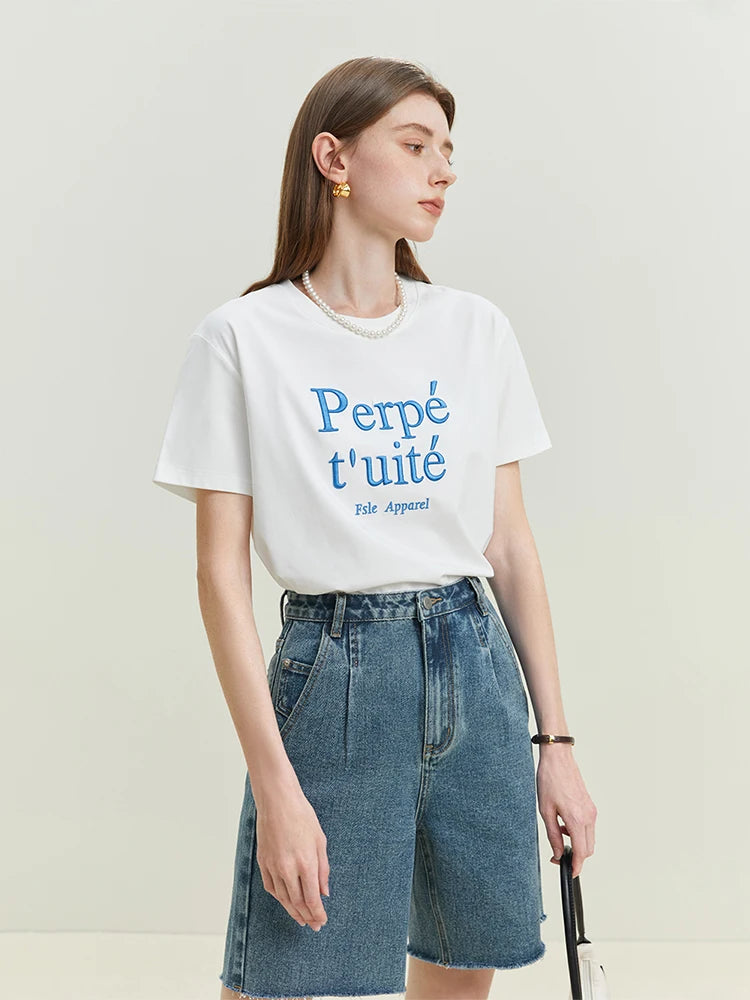 White Letter Print Cotton Tee