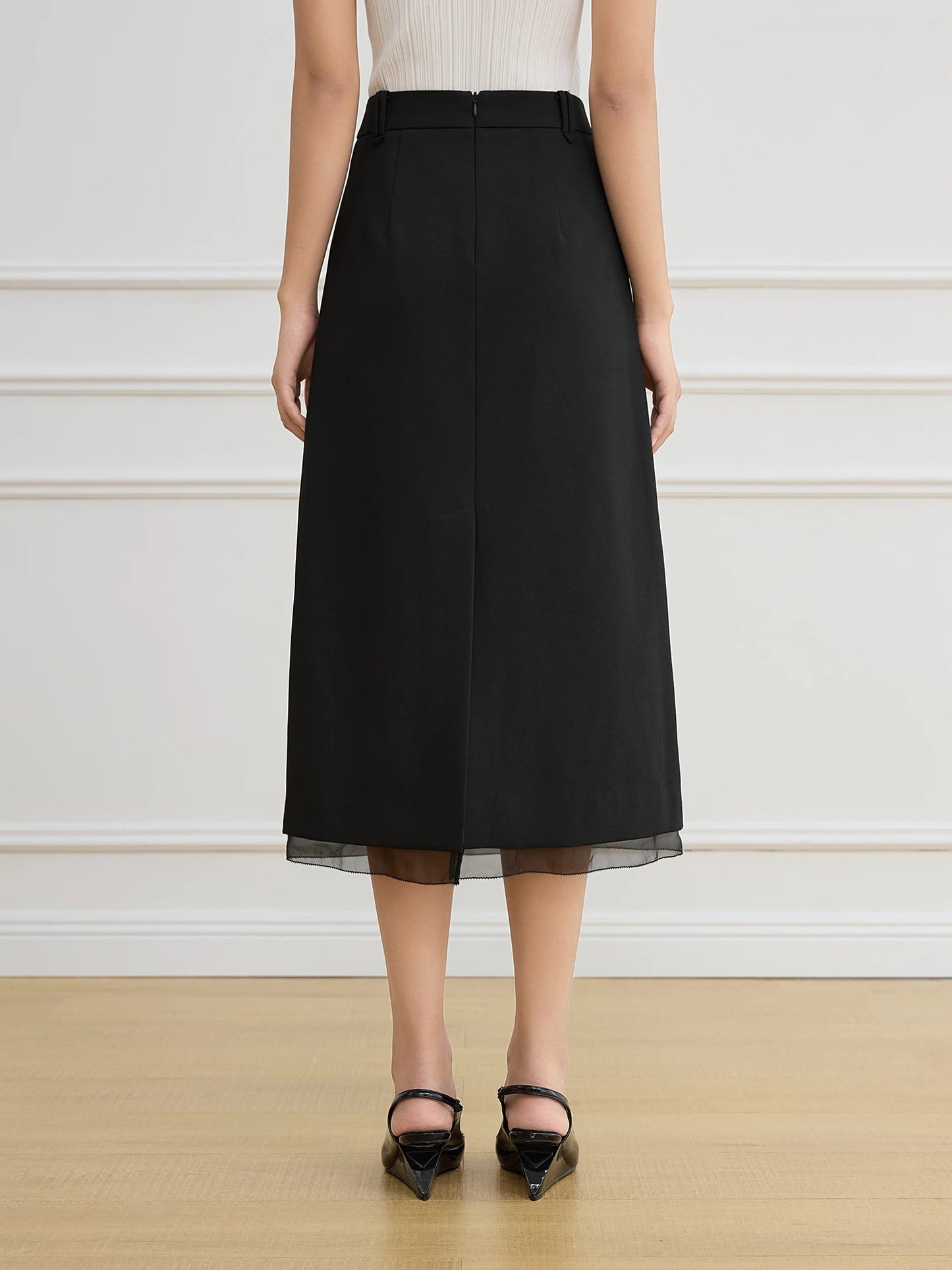Black Straight Slit Midi Skirt