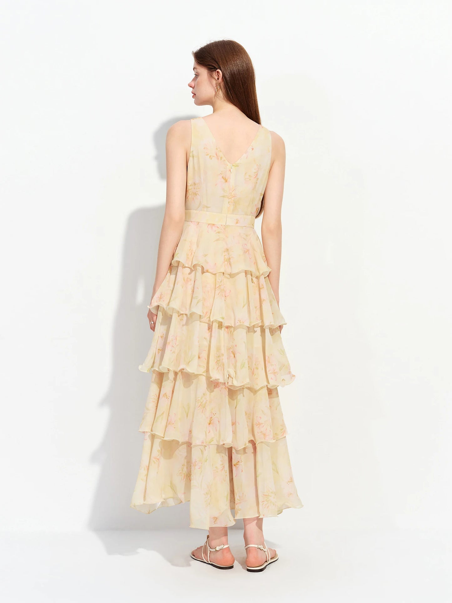 Butter Yellow Floral Tiered Maxi Dress