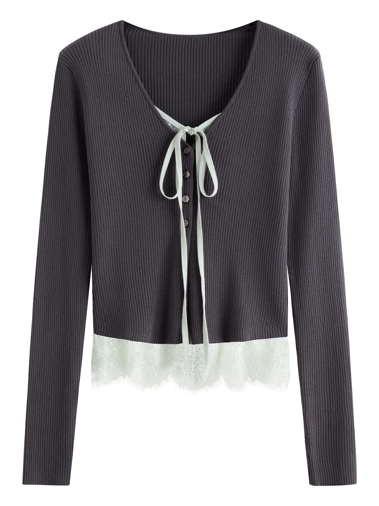 Charcoal Bow Front Fitted Cardigan