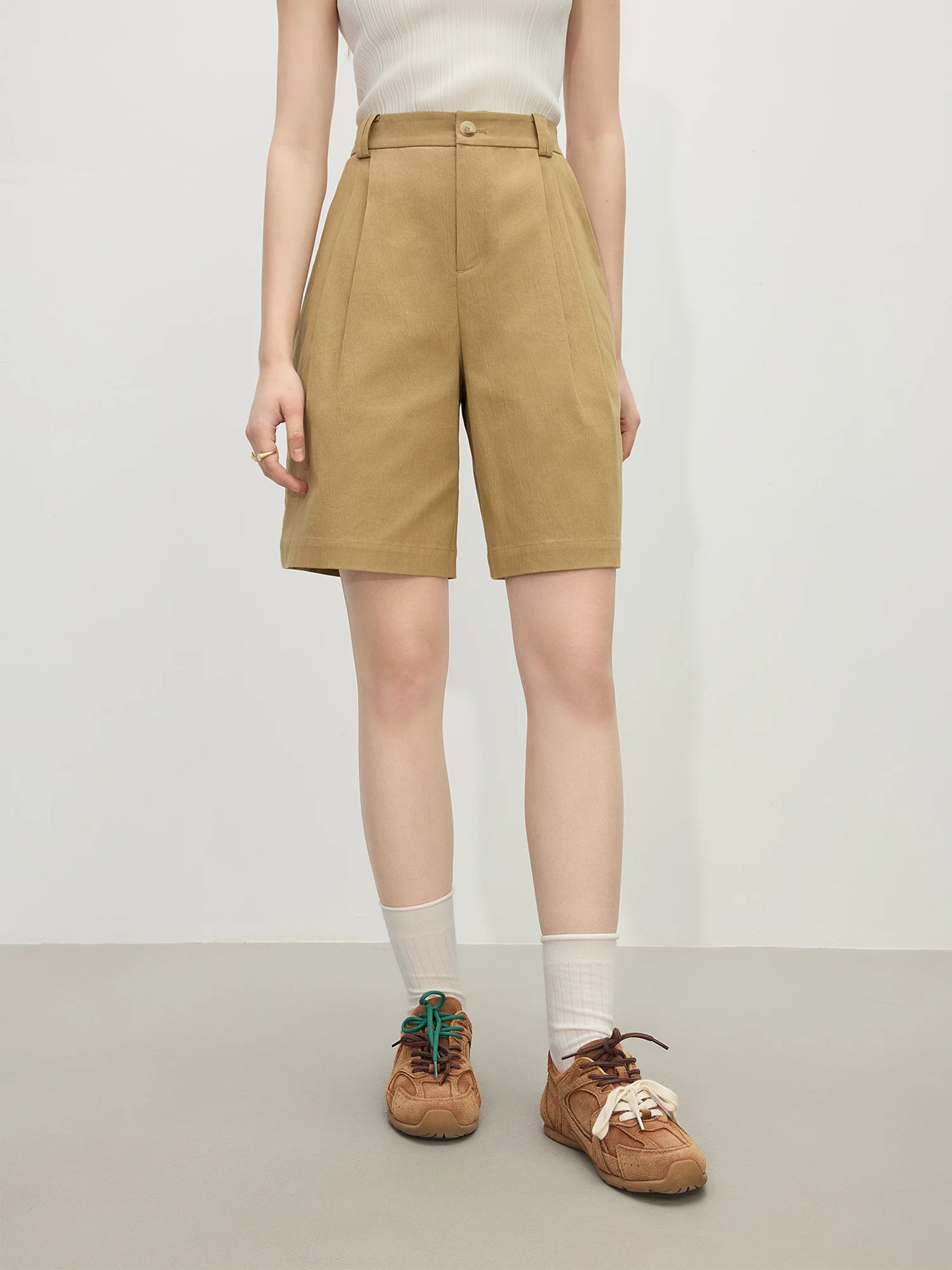 Khaki High Waist Bermuda Shorts