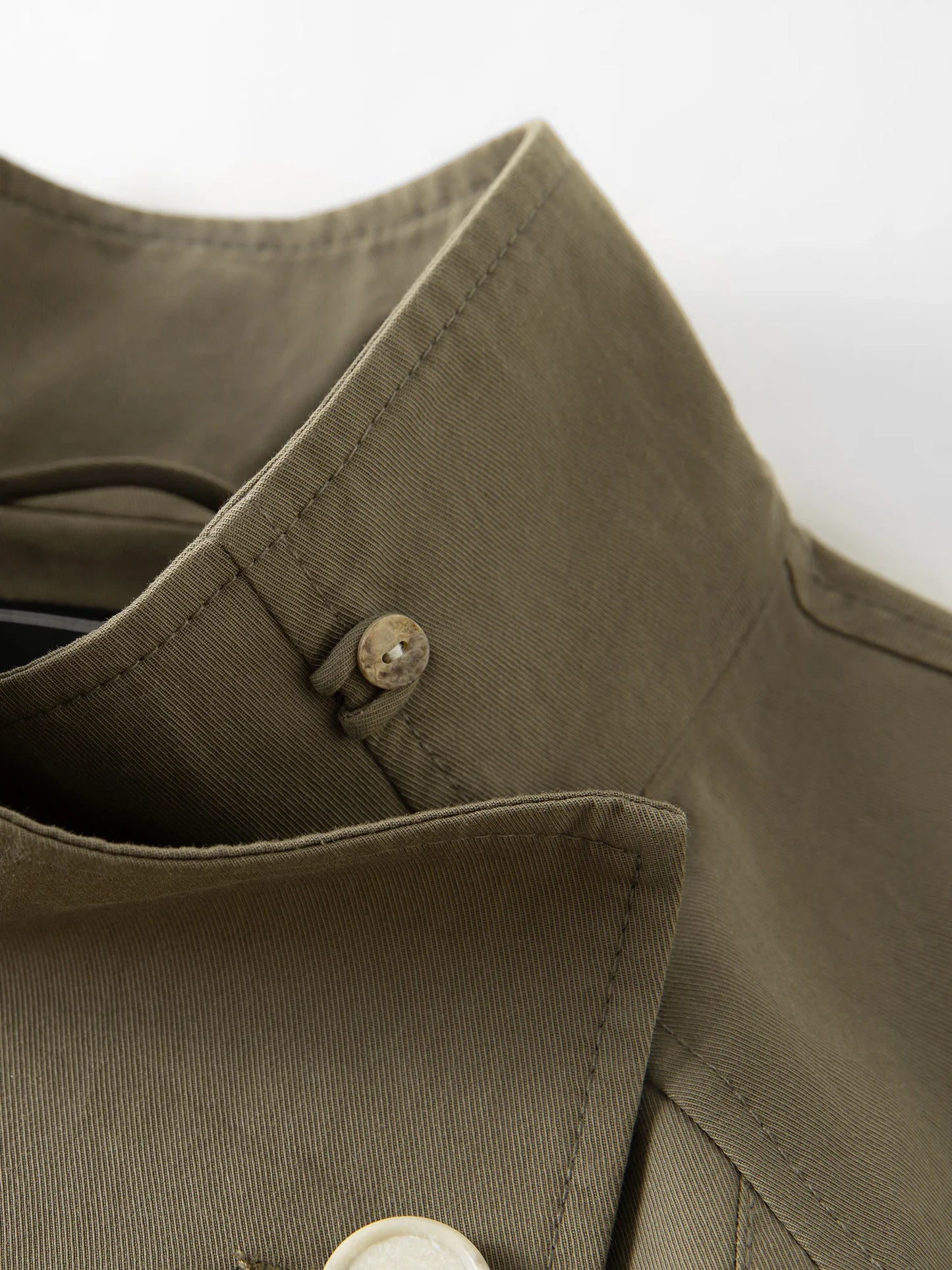 Olive Contrast Collar Long Trench Coat