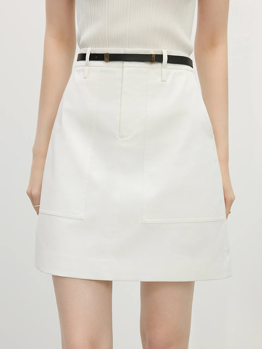 Ivory Linen Belted Mini Skirt