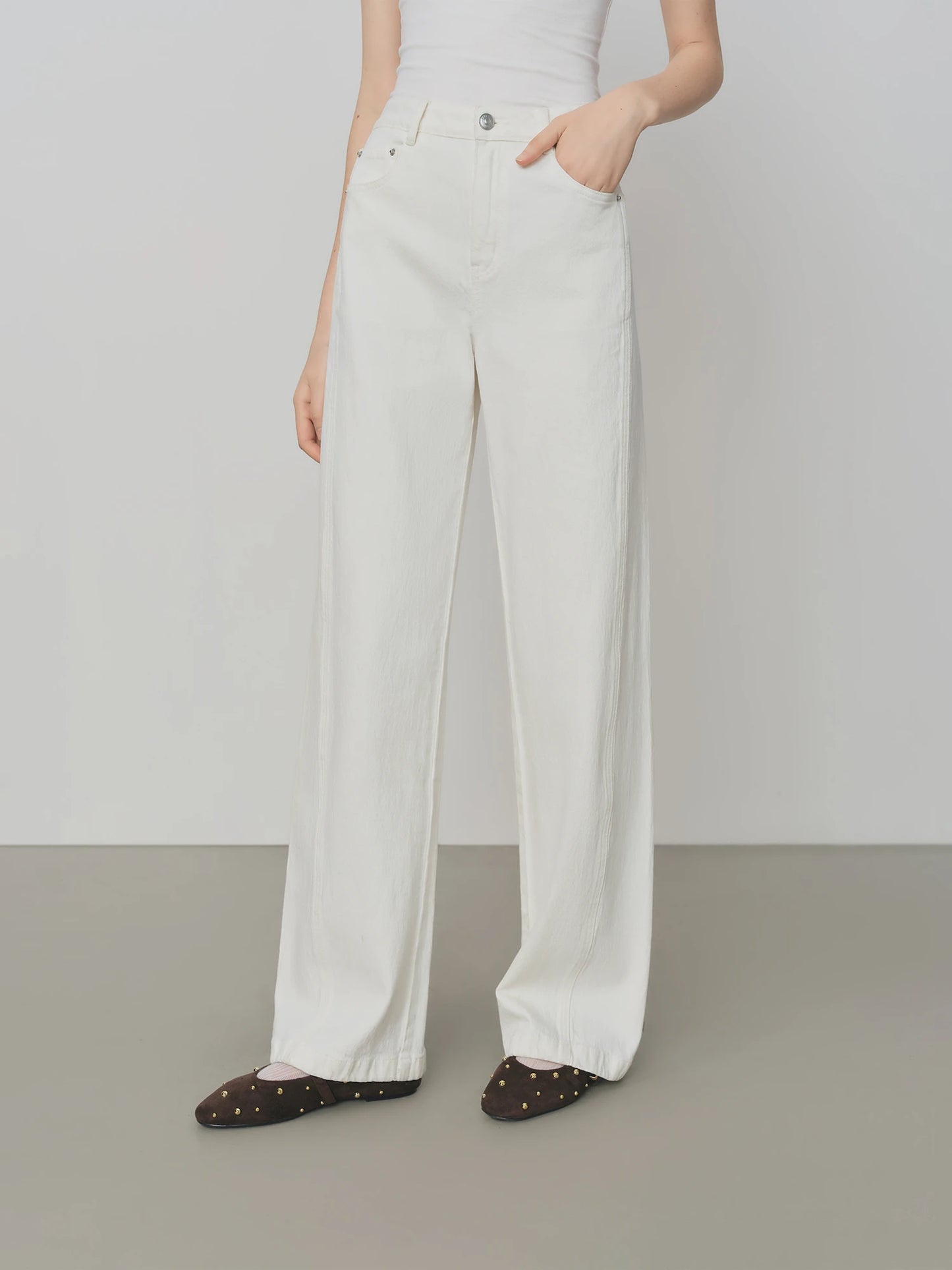 White Side Slit Wide Leg Jeans