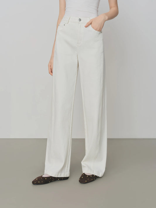 White Side Slit Wide Leg Jeans