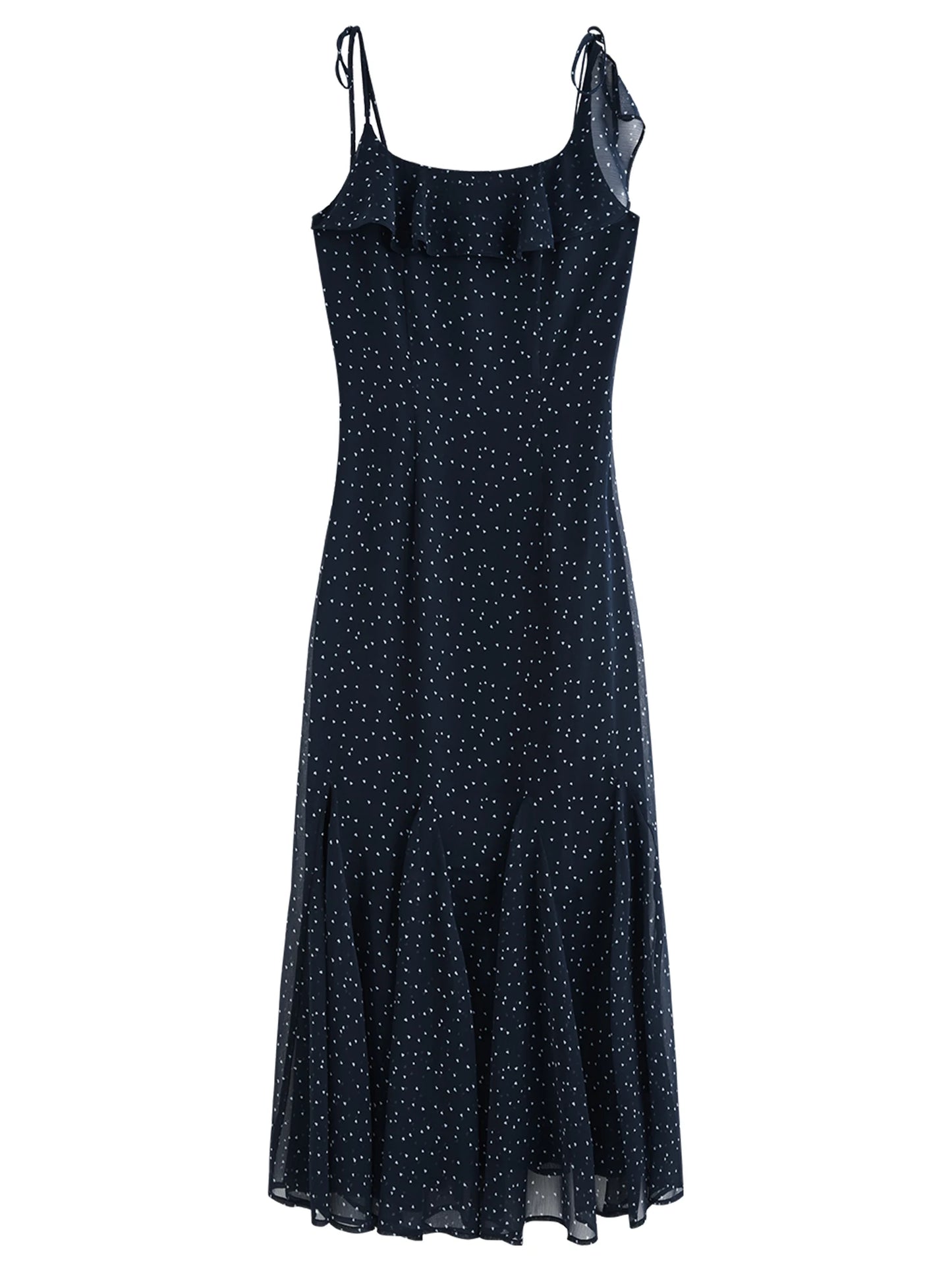 Navy Floral Ruffle Hem Midi Dress