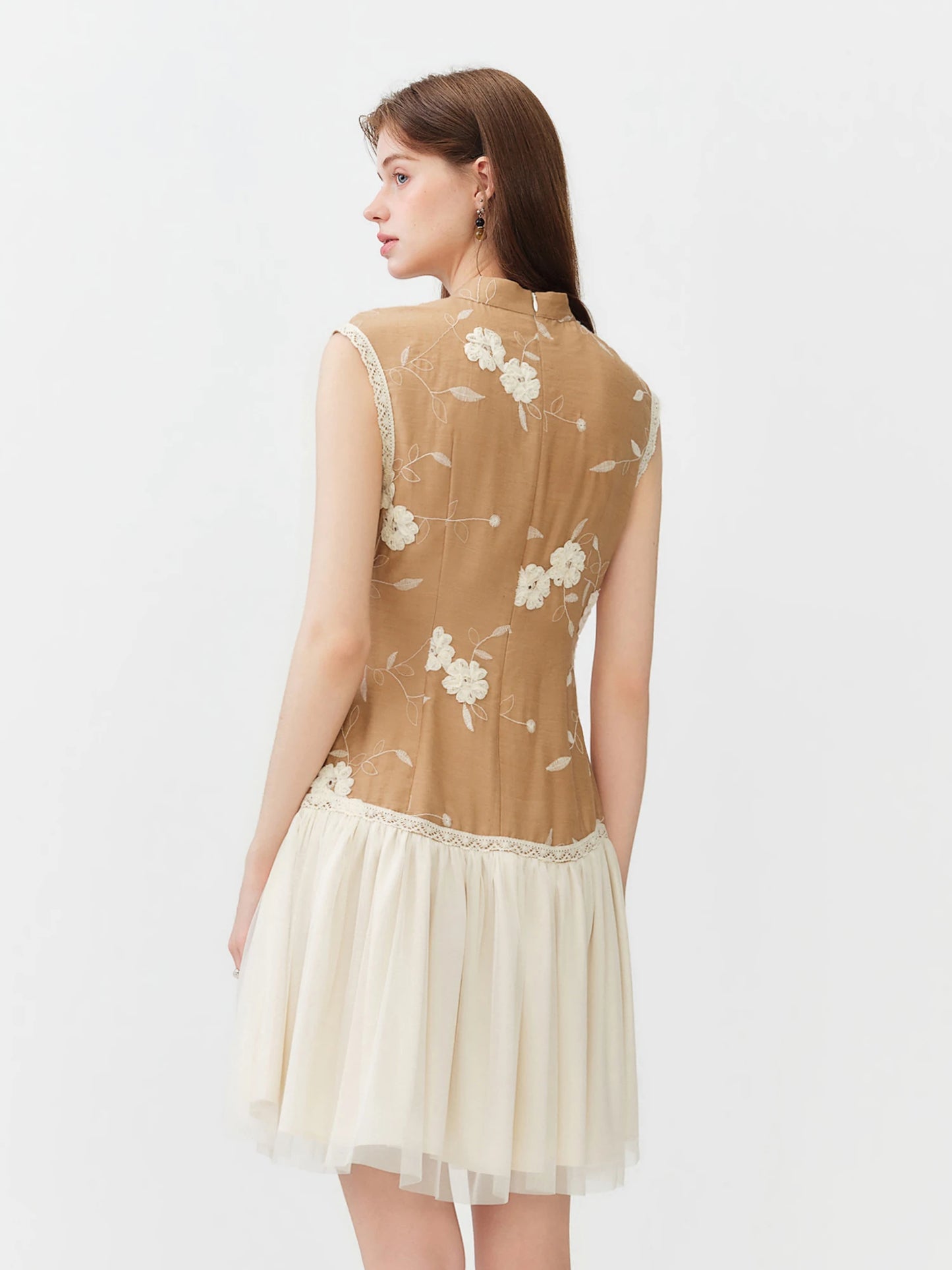 Nude Floral Mesh Mini Dress