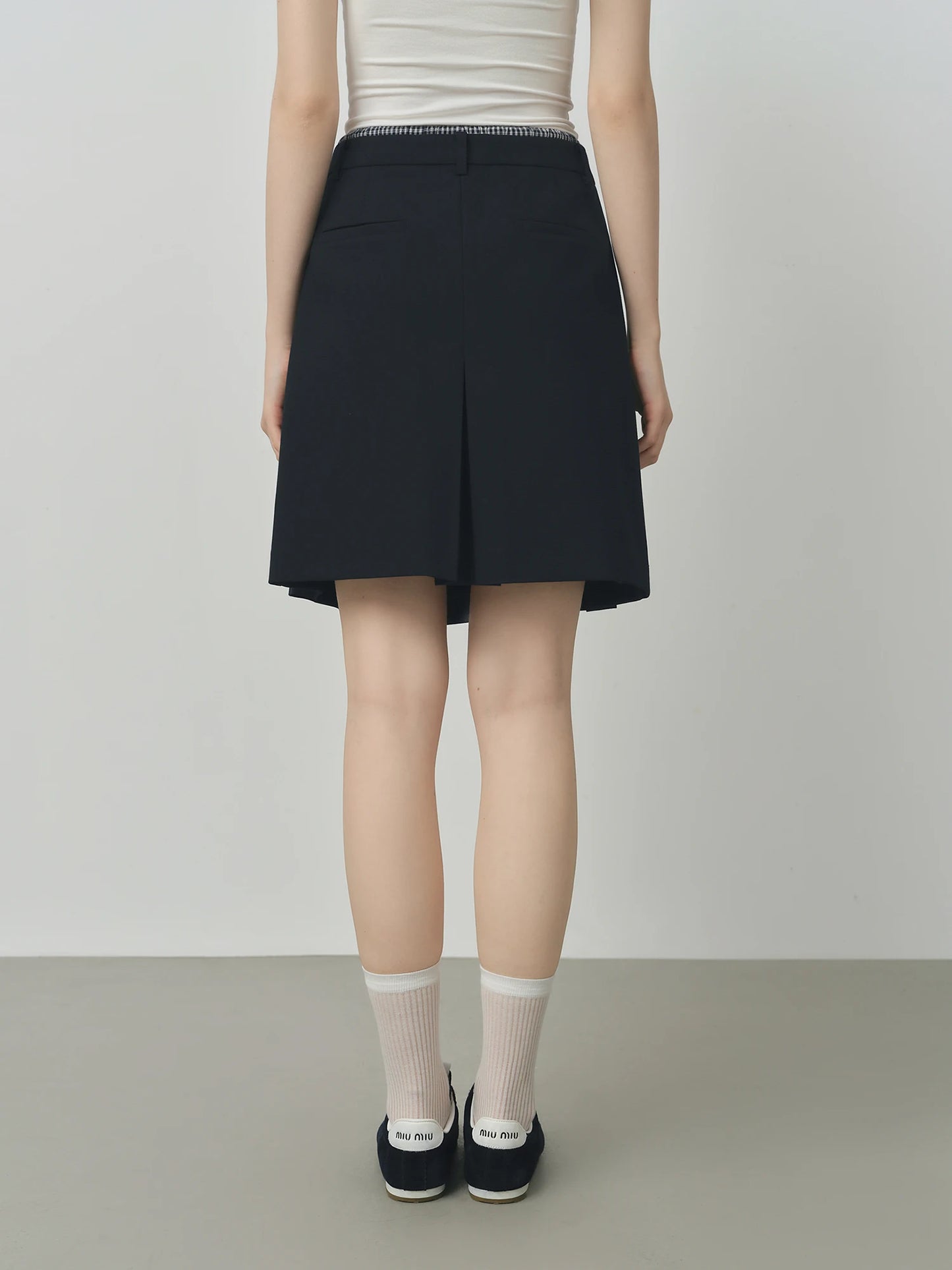Navy Drawstring Pleated Bermuda Shorts