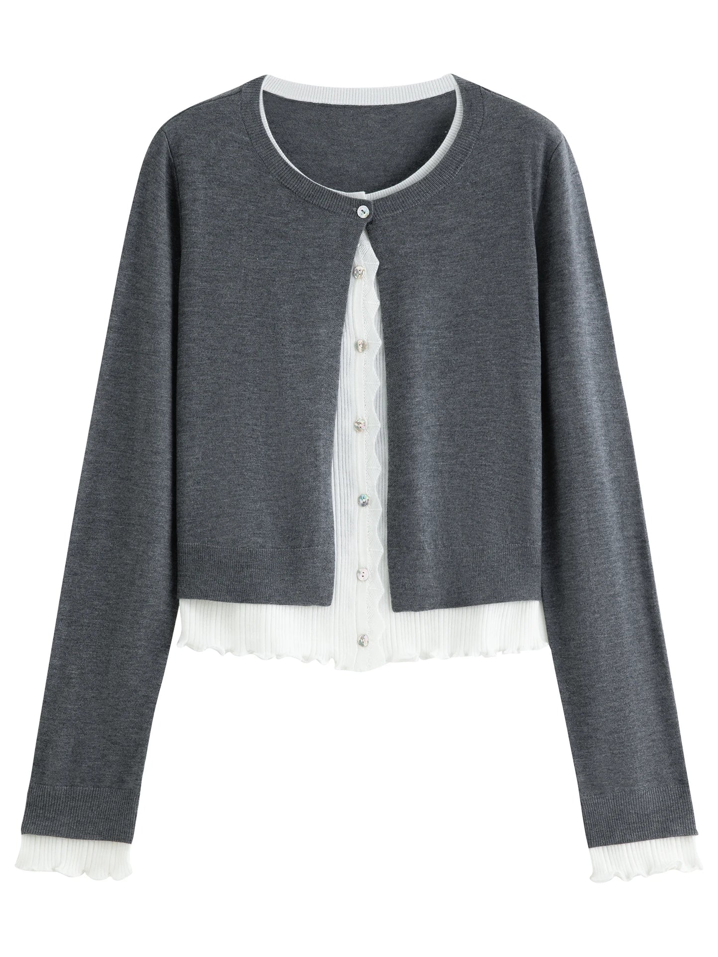 Charcoal Layered Shirt Knit Cardigan