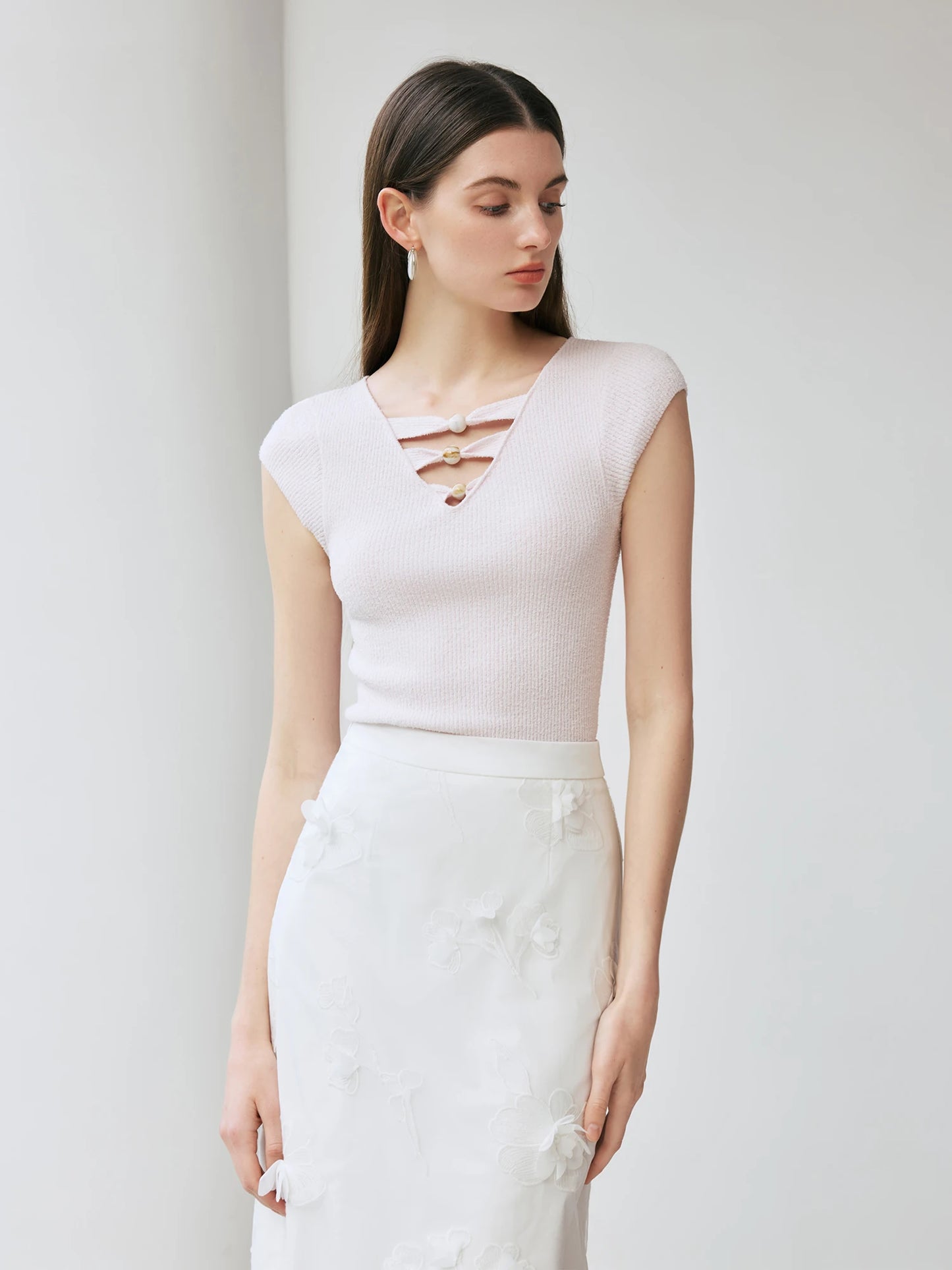 Ivory Cutout Sleeveless Knit Top