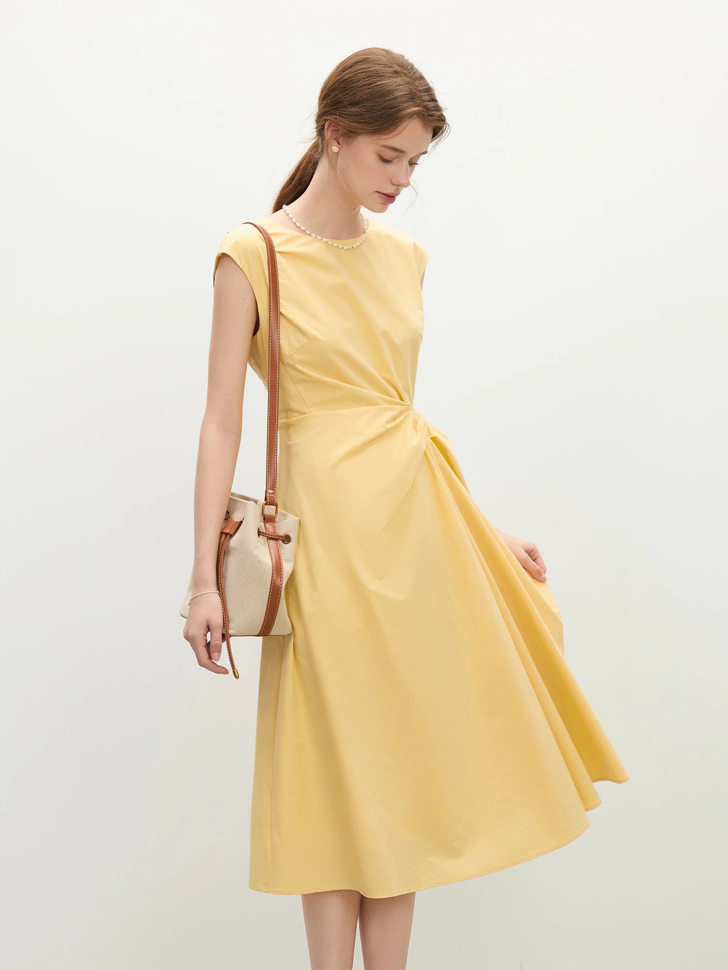 Butter Yellow Wrap Waist Midi Dress