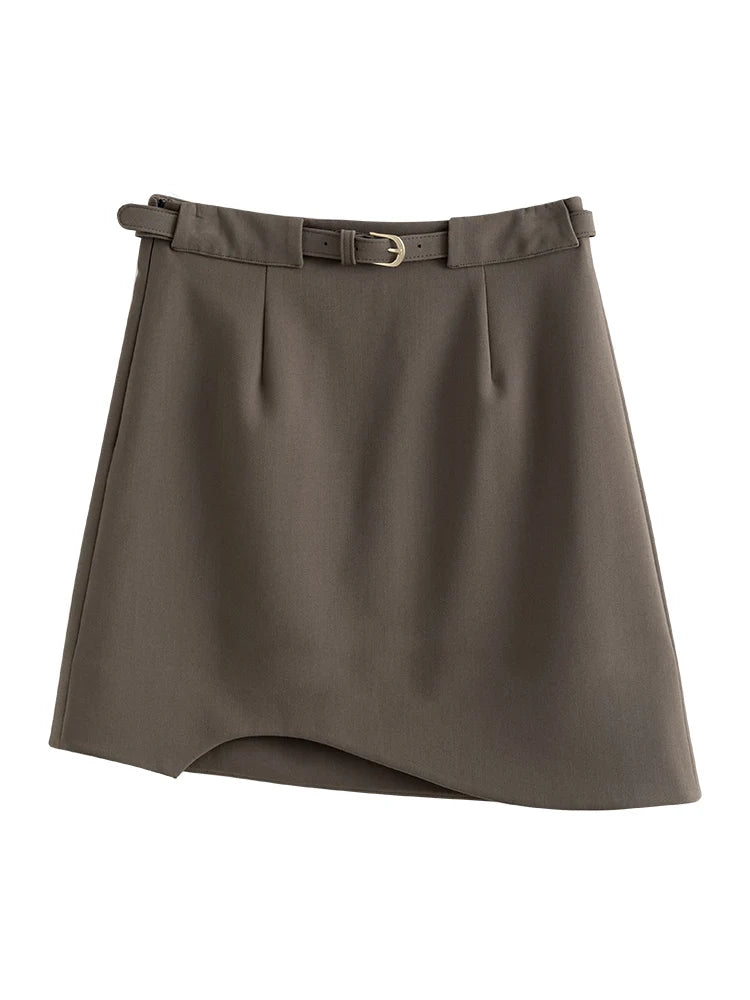 Taupe Asymmetric Wrap Mini Skirt