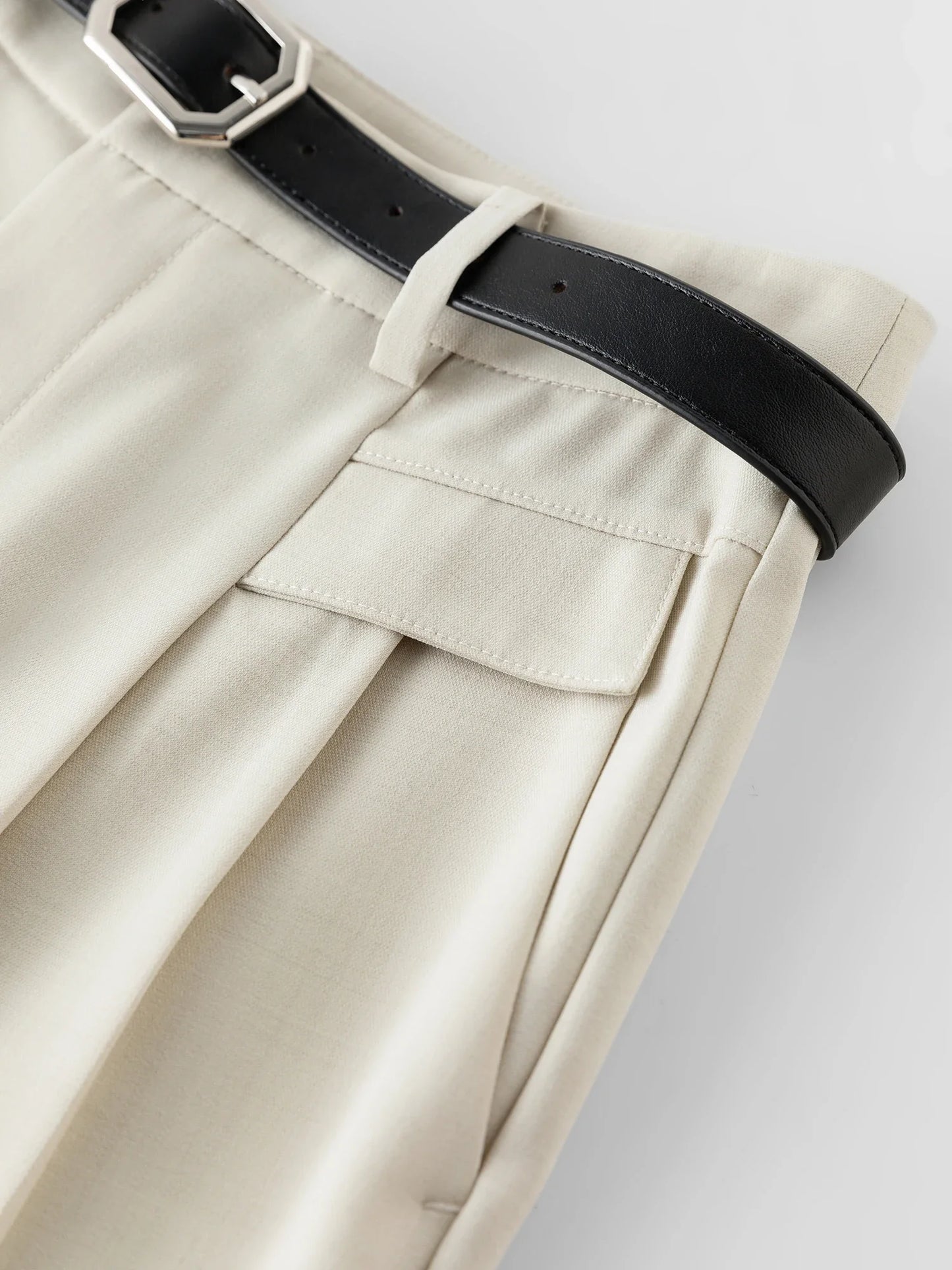 Charcoal Belted Pleated Suit Trousers