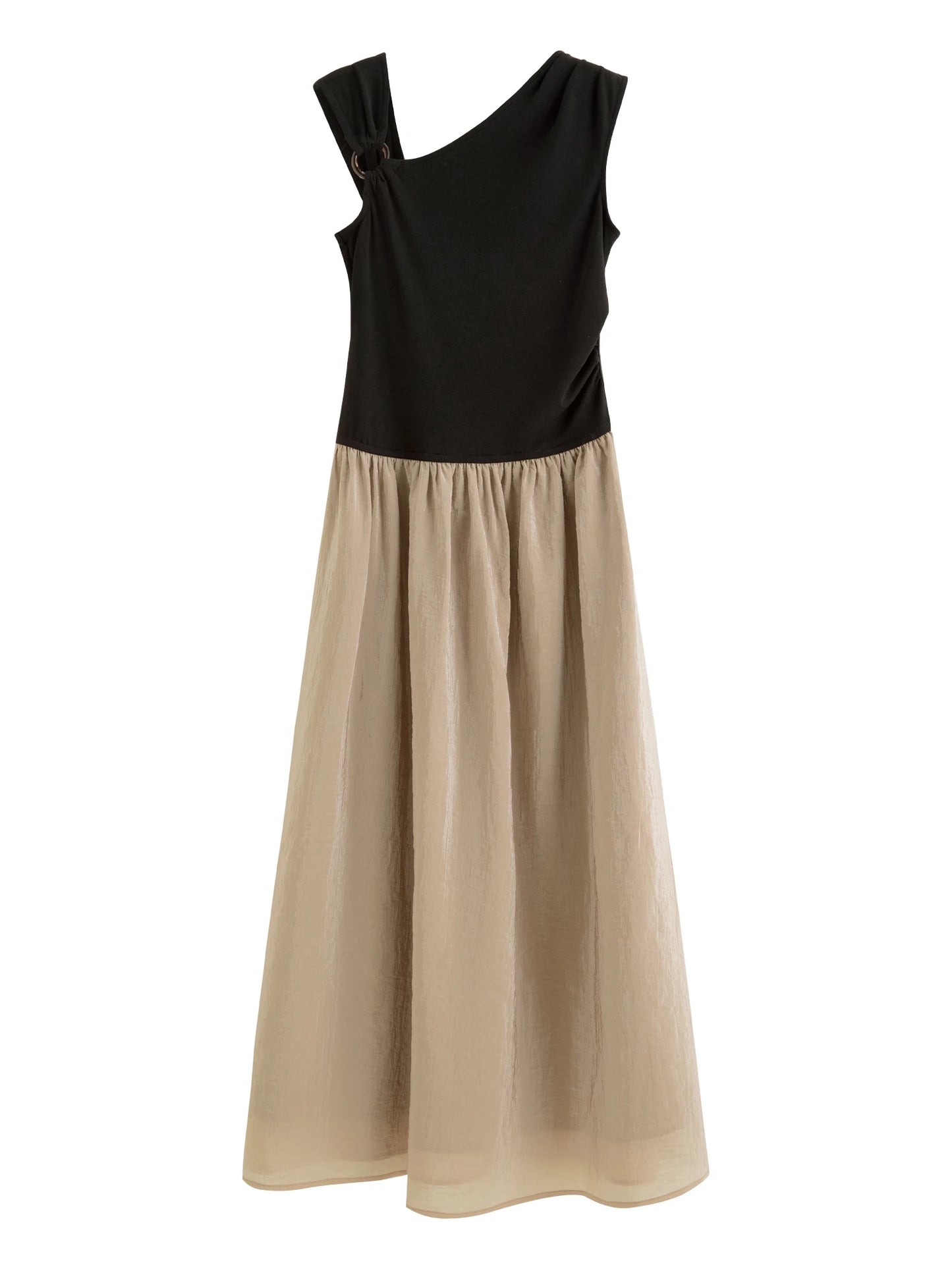 Black Taupe Asymmetric Panel Maxi Dress
