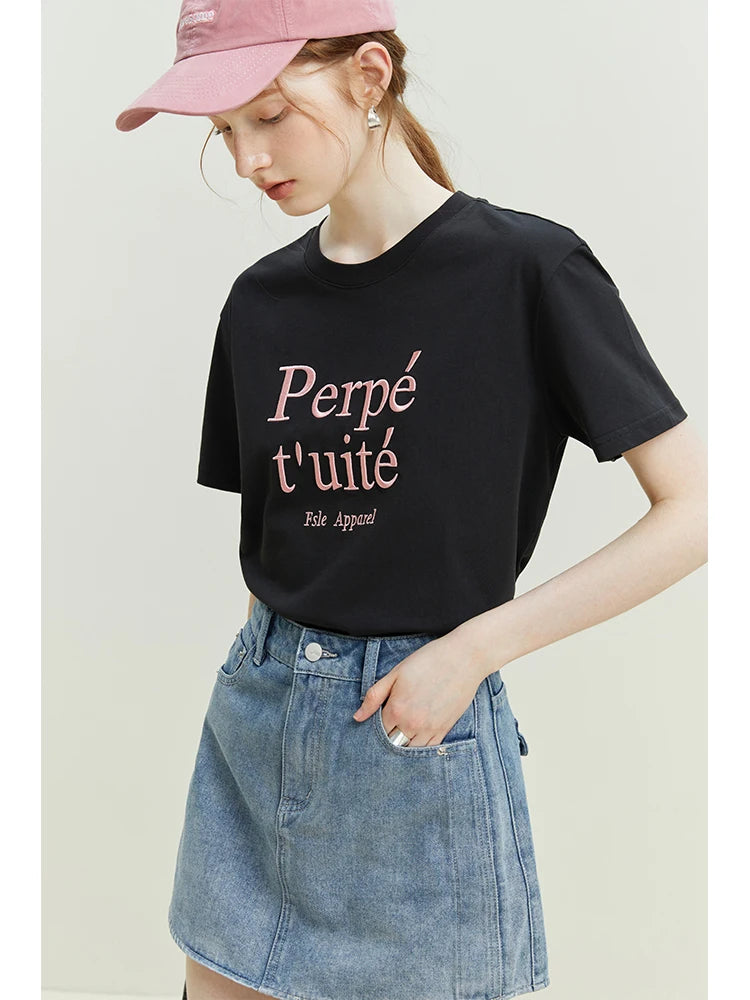 White Letter Print Cotton Tee