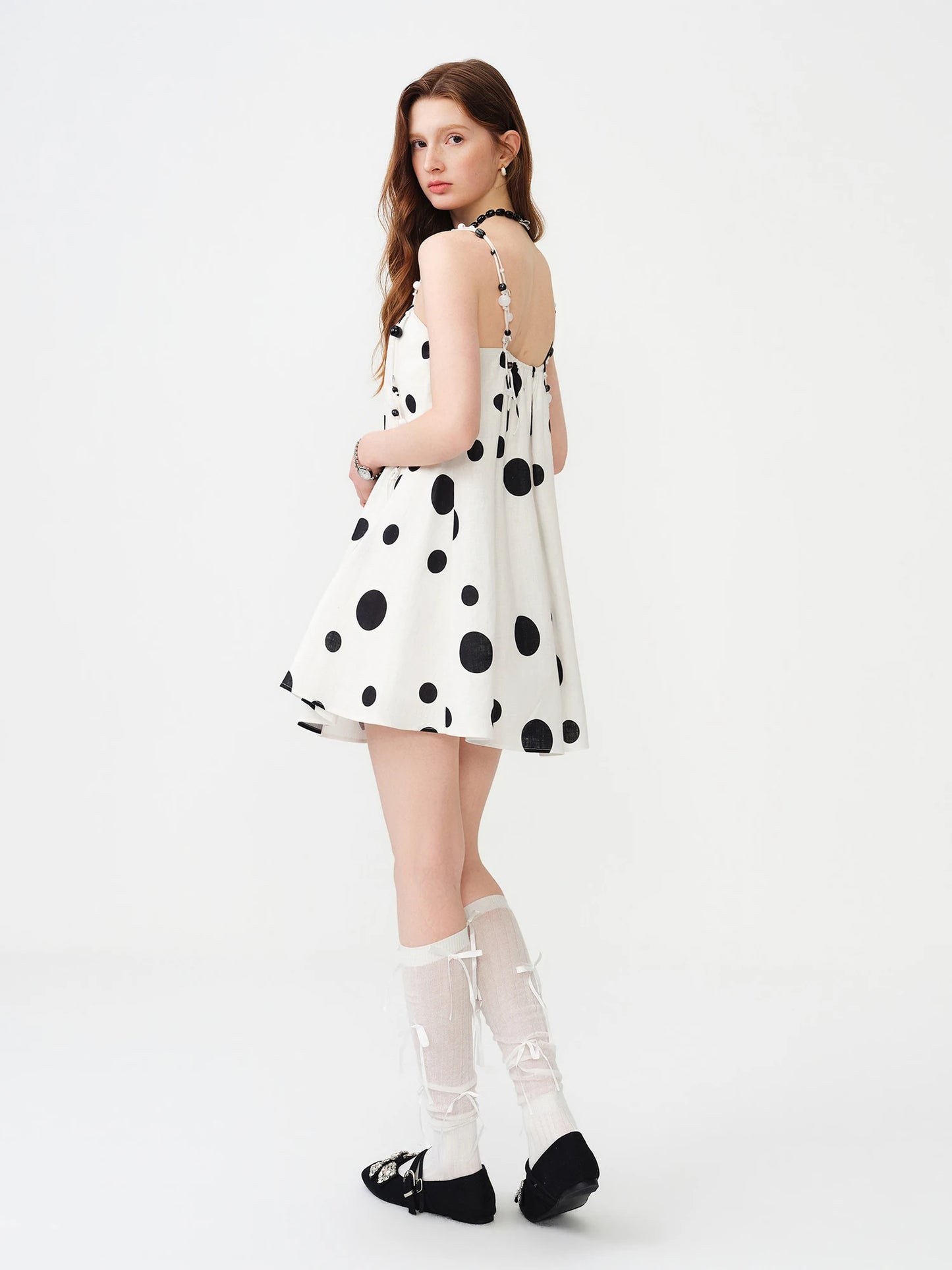 White Black Polka Dot Mini Dress