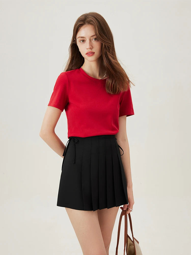 Black Scoop Neck Fitted Cotton Tee