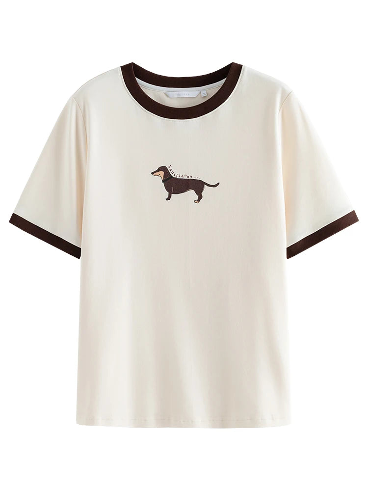 Ivory Dachshund Print Cotton Tee