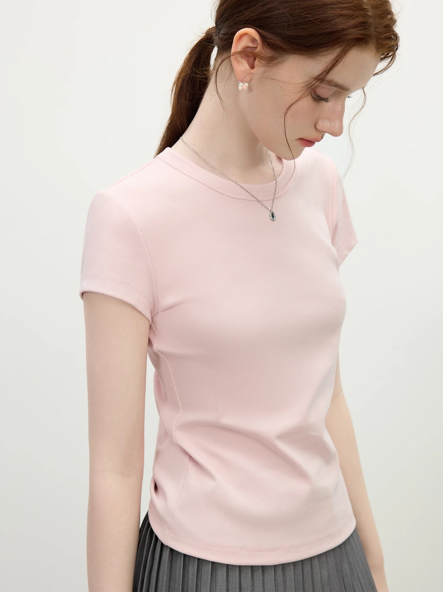 White Straight Shoulder Fitted Tee
