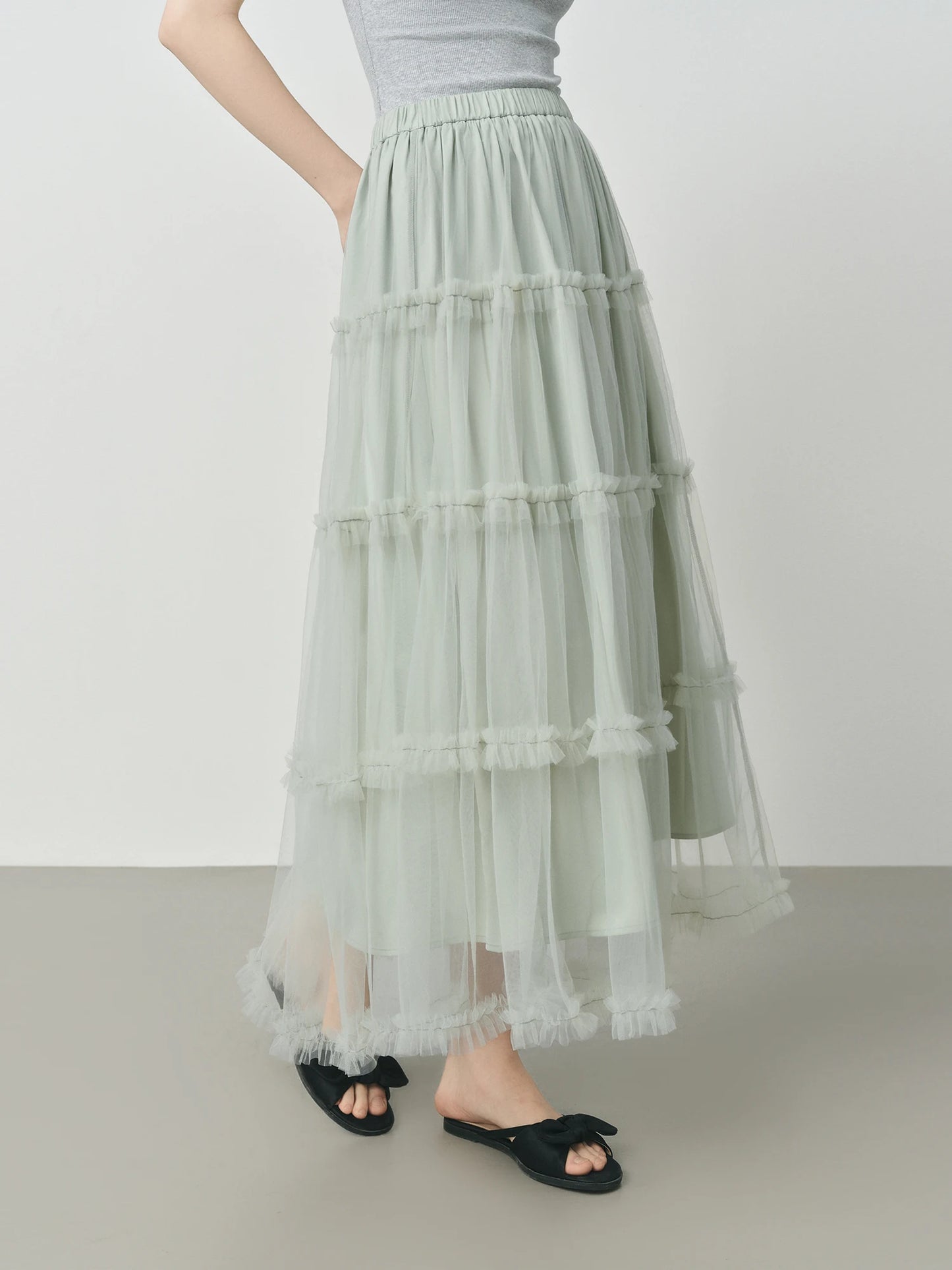 Mint Tiered Tulle Maxi Skirt