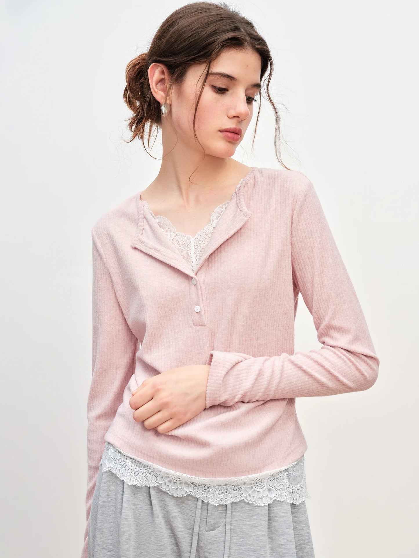 Blush Lace Trim Layered Knit Top
