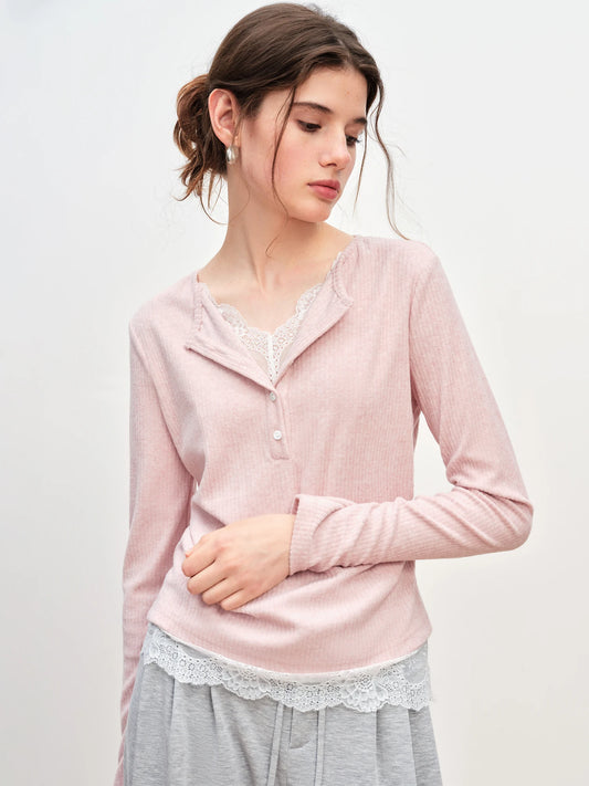 Blush Lace Trim Layered Knit Top