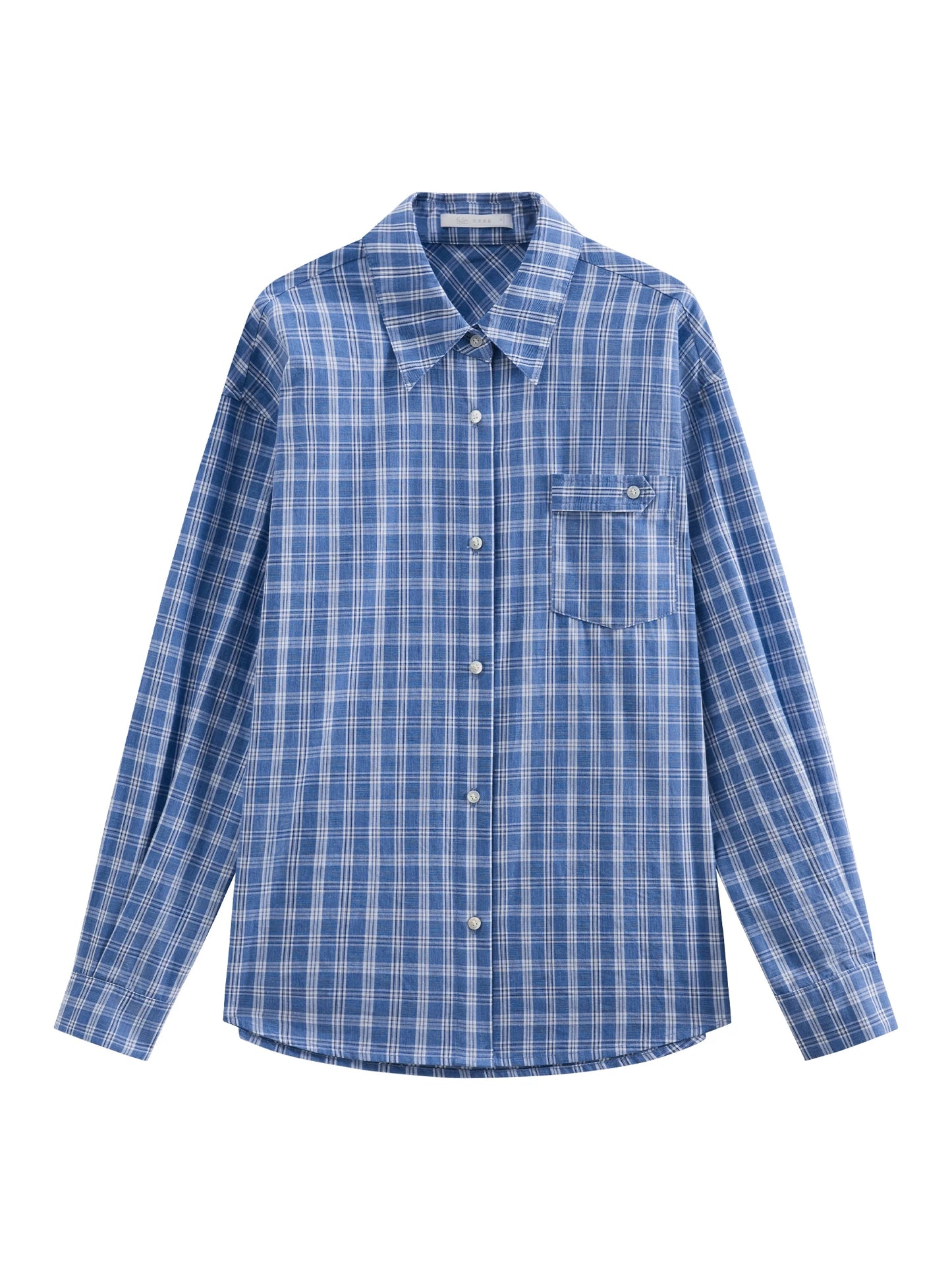 Blue Gingham Cropped Button Shirt