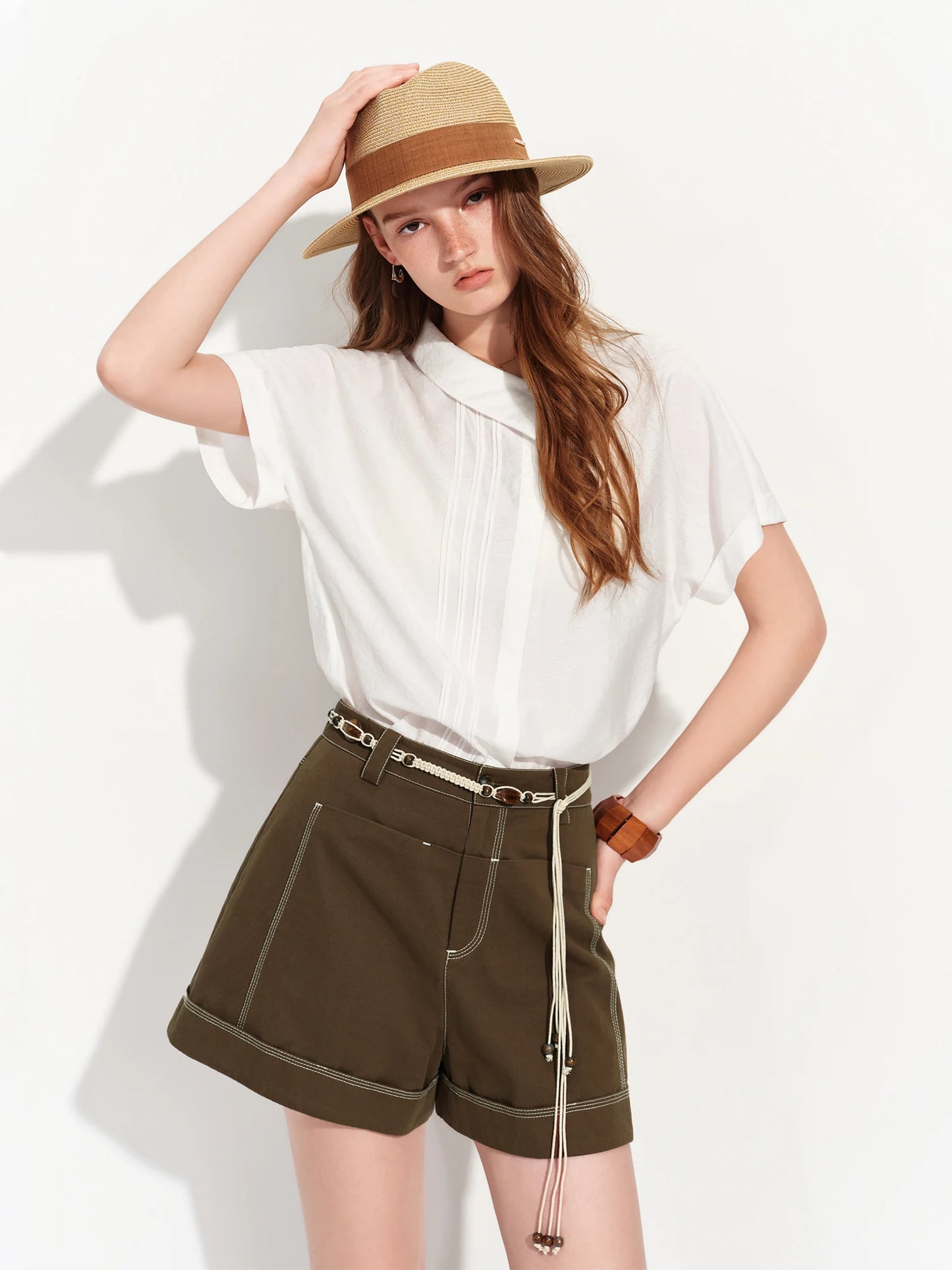 Sage Green Mandarin Collar Blouse
