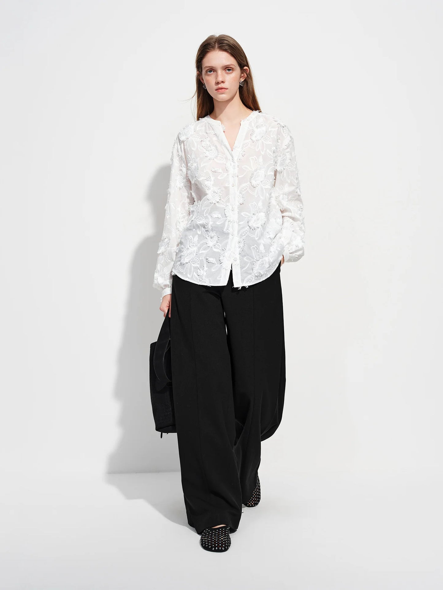 White Jacquard Belted Blazer