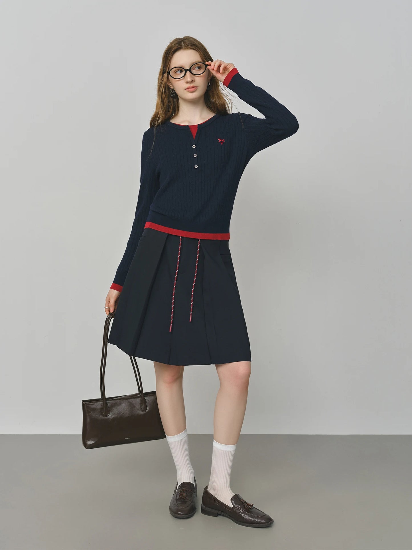 Navy Drawstring Pleated Bermuda Shorts