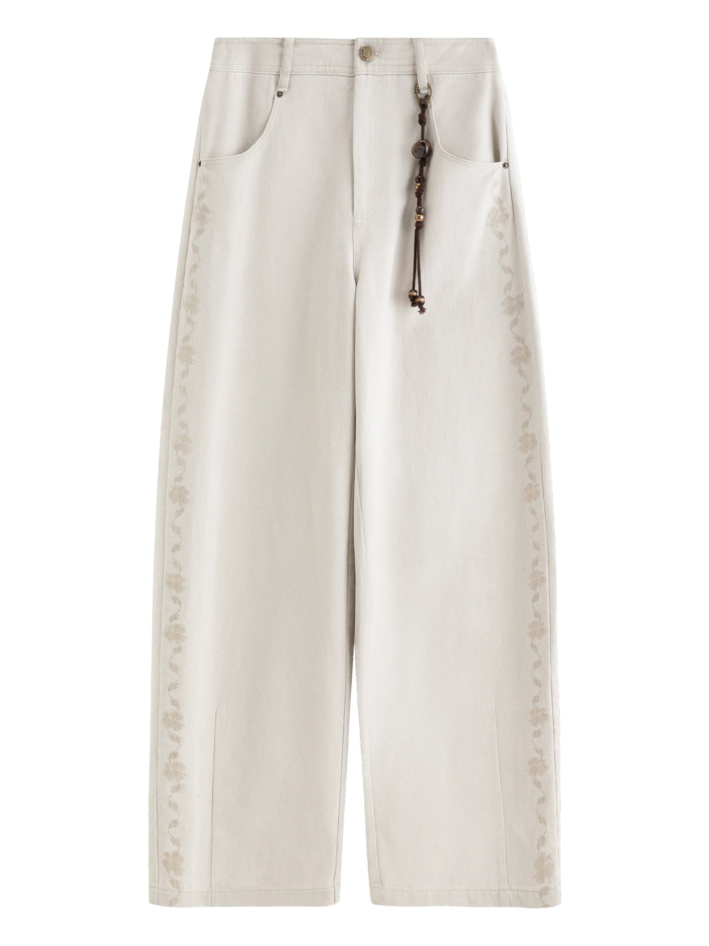 Ivory Beaded Wide Leg Trousers