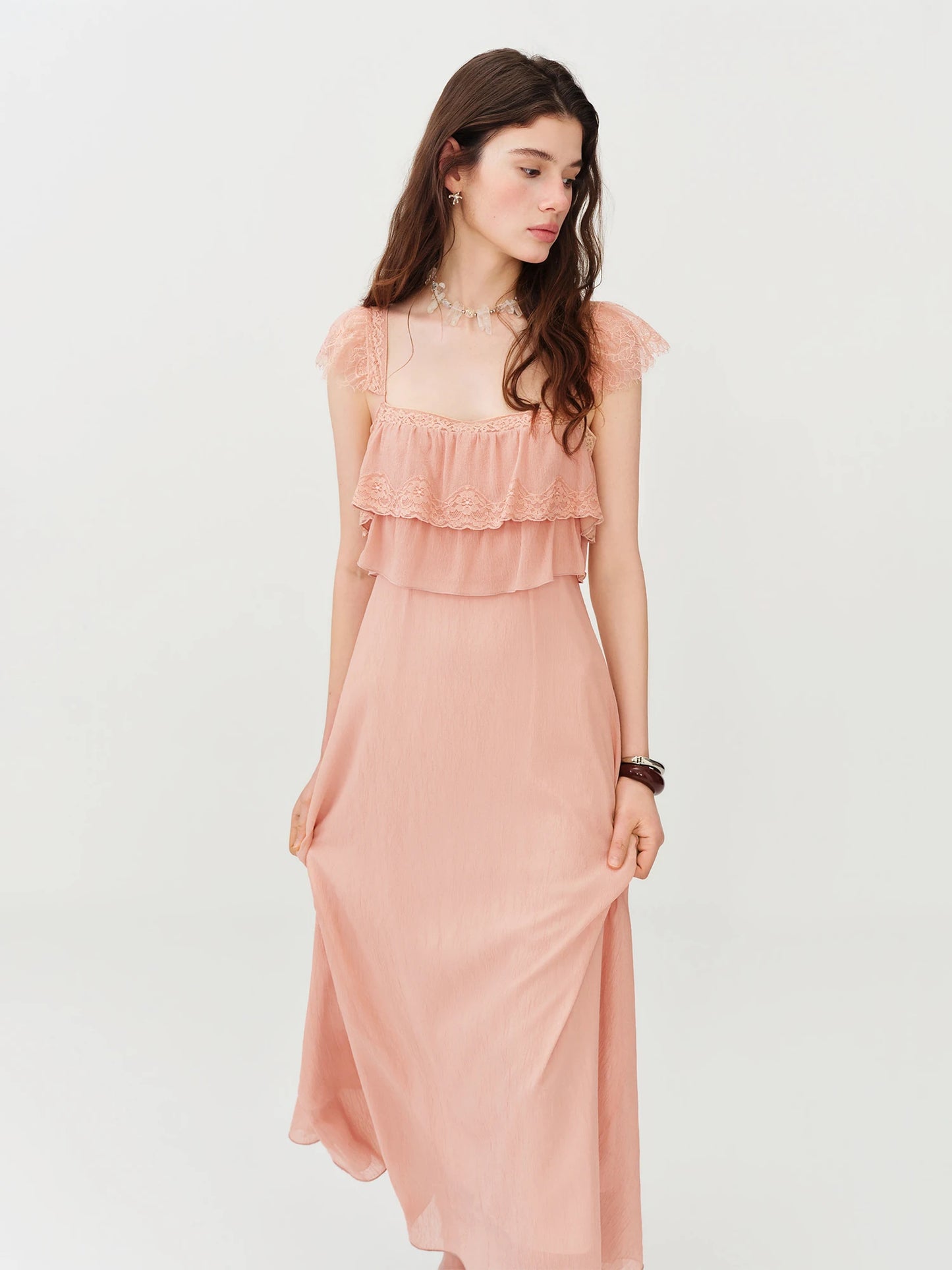 Pale Blue Ruffle Cape Maxi Dress