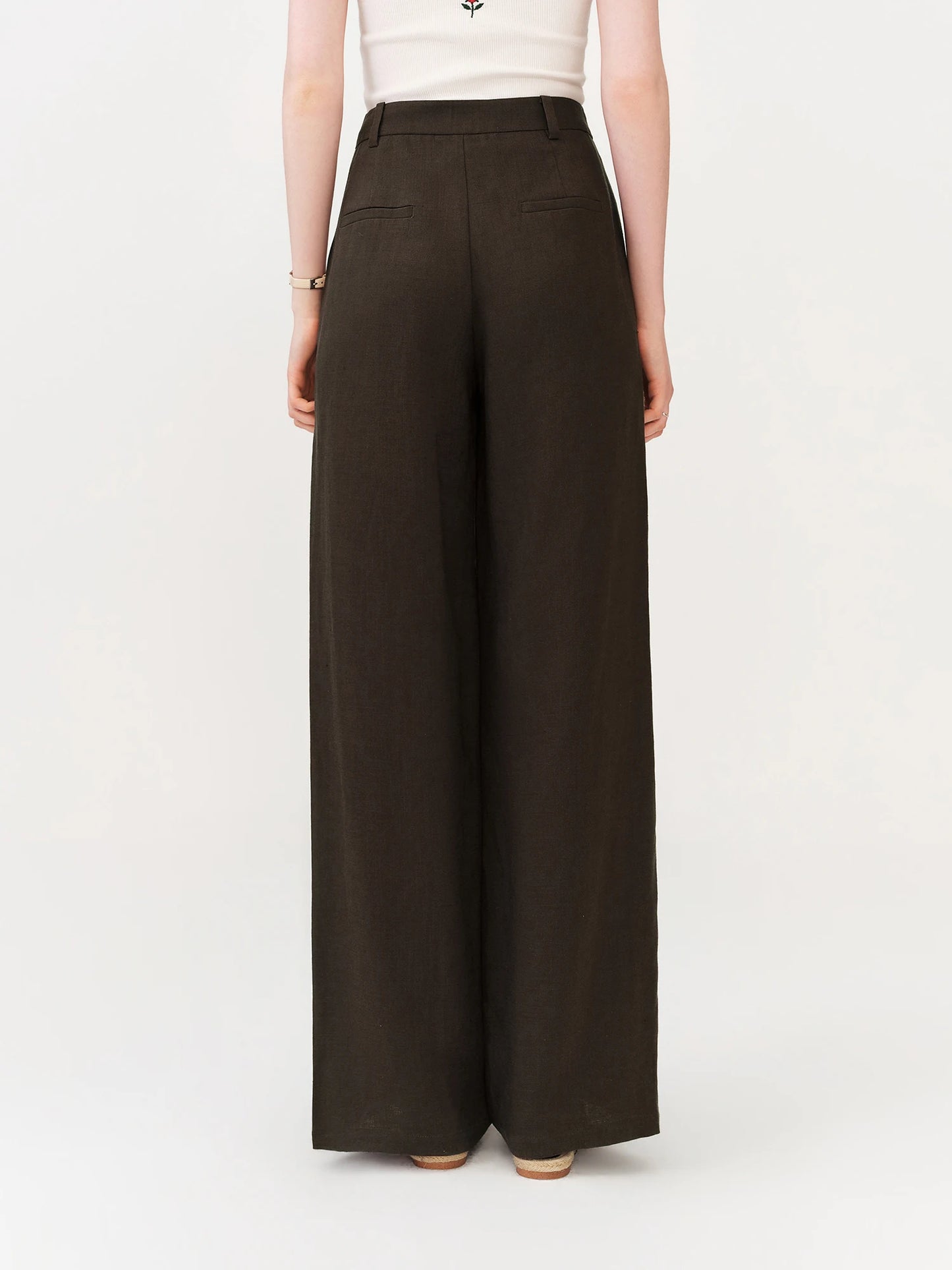 Brown Draped Wide Leg Trousers