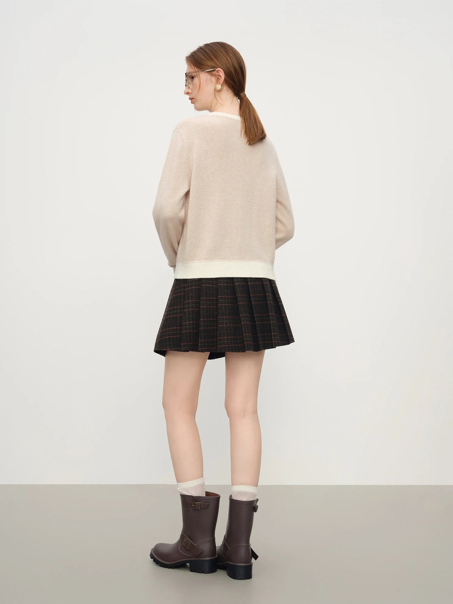 Beige Embroidered Crew Neck Cardigan