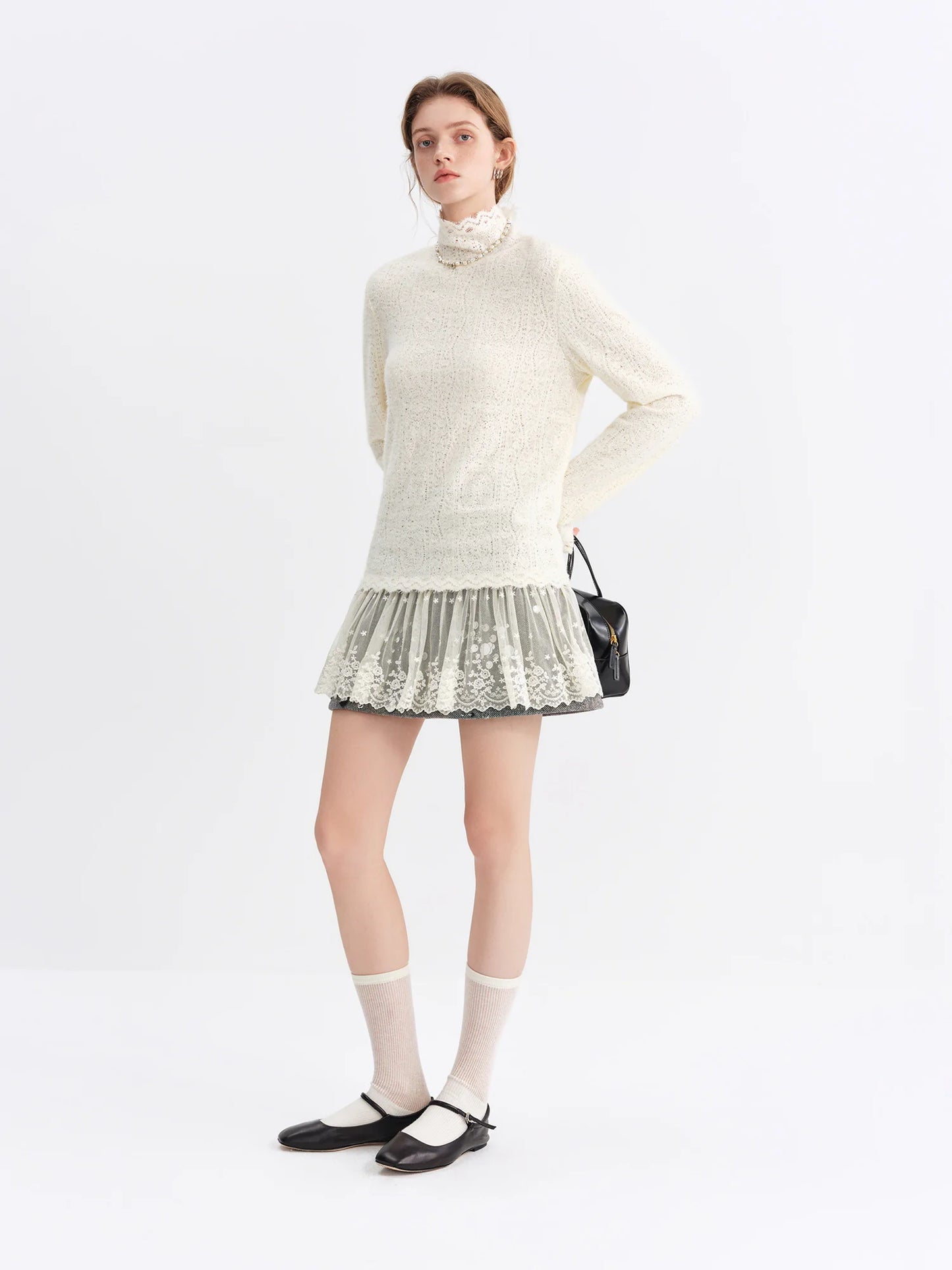 Ivory Cable Knit Turtleneck Sweater