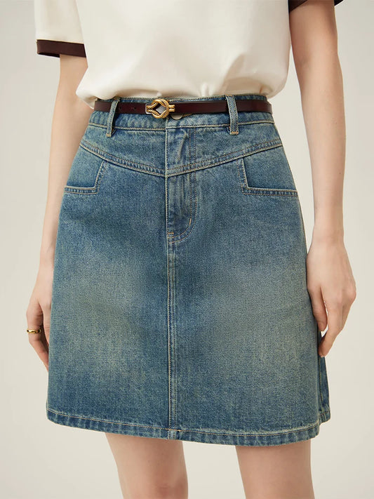 Blue Denim A-Line Mini Skirt