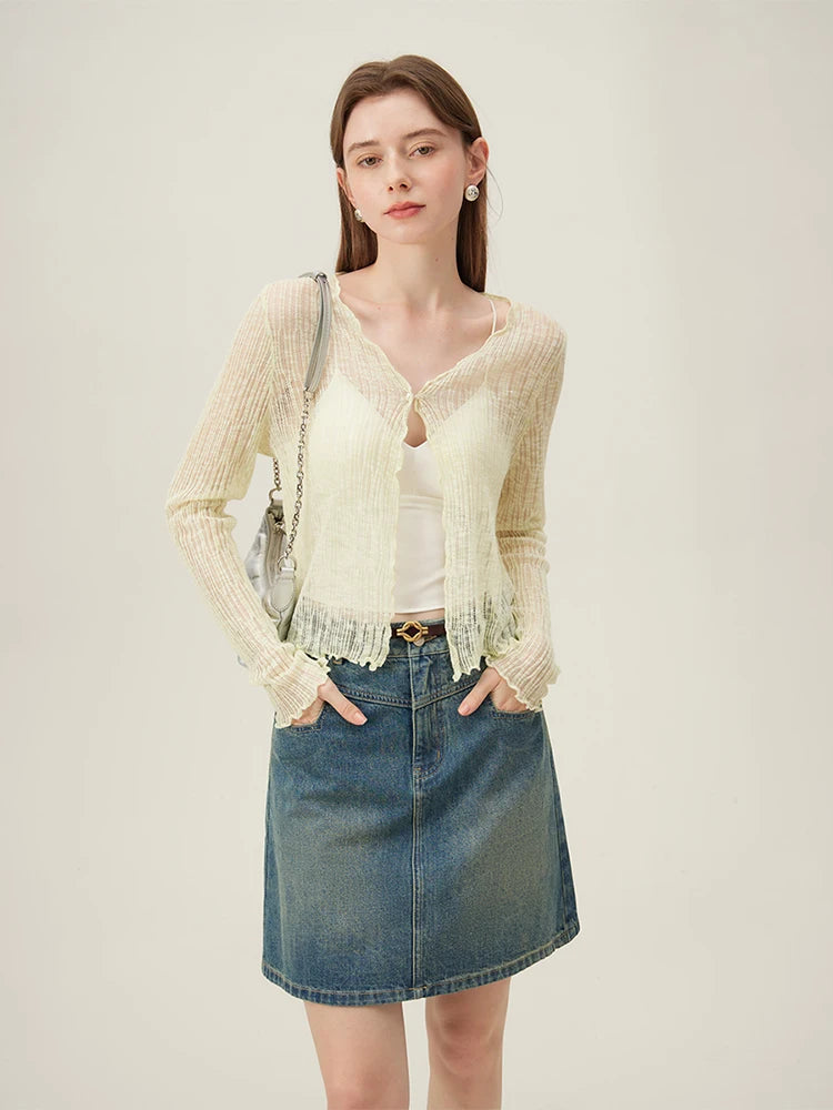 Blue Denim A-Line Mini Skirt
