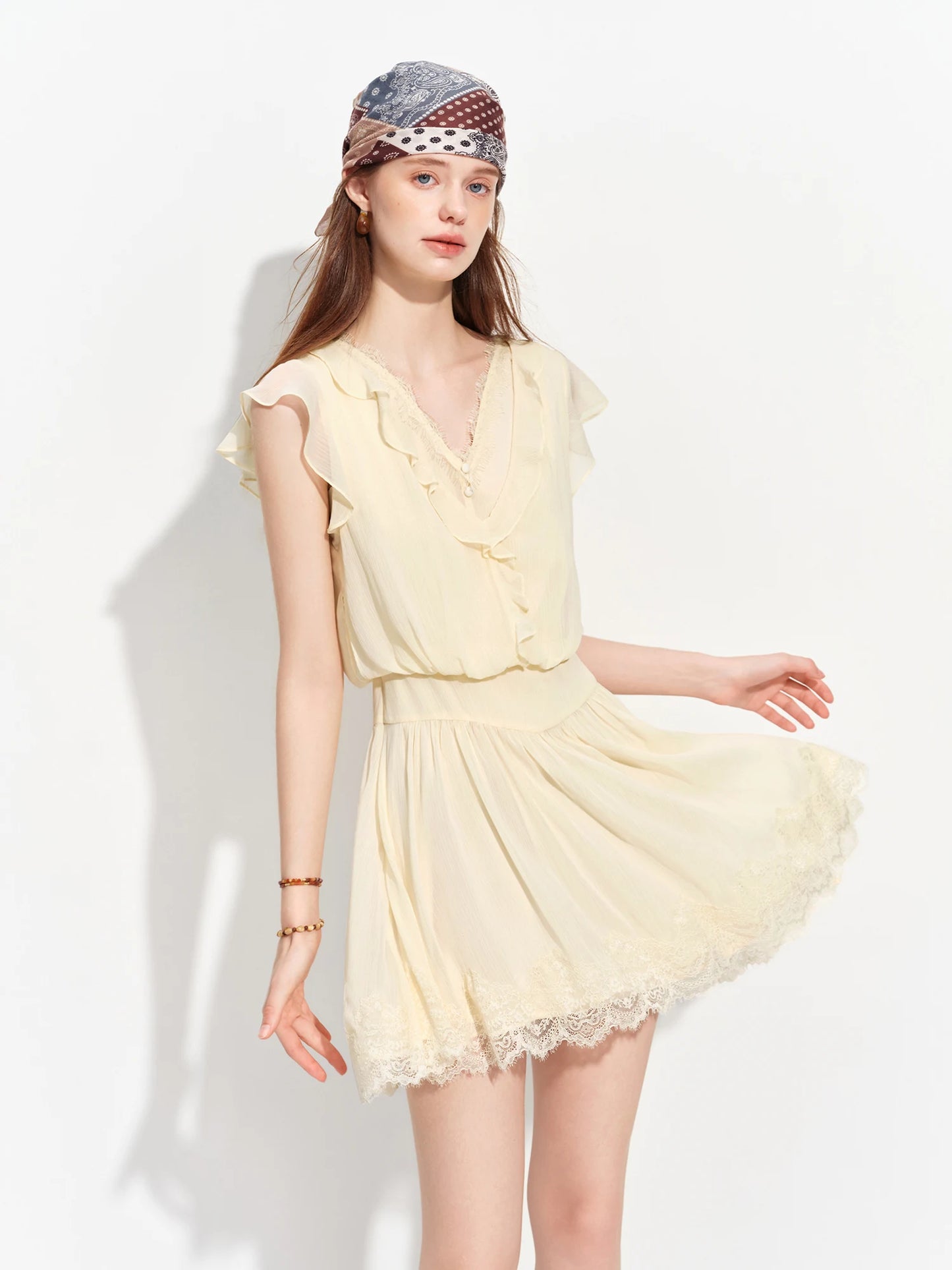 Ivory Tiered Lace Trim Maxi Dress