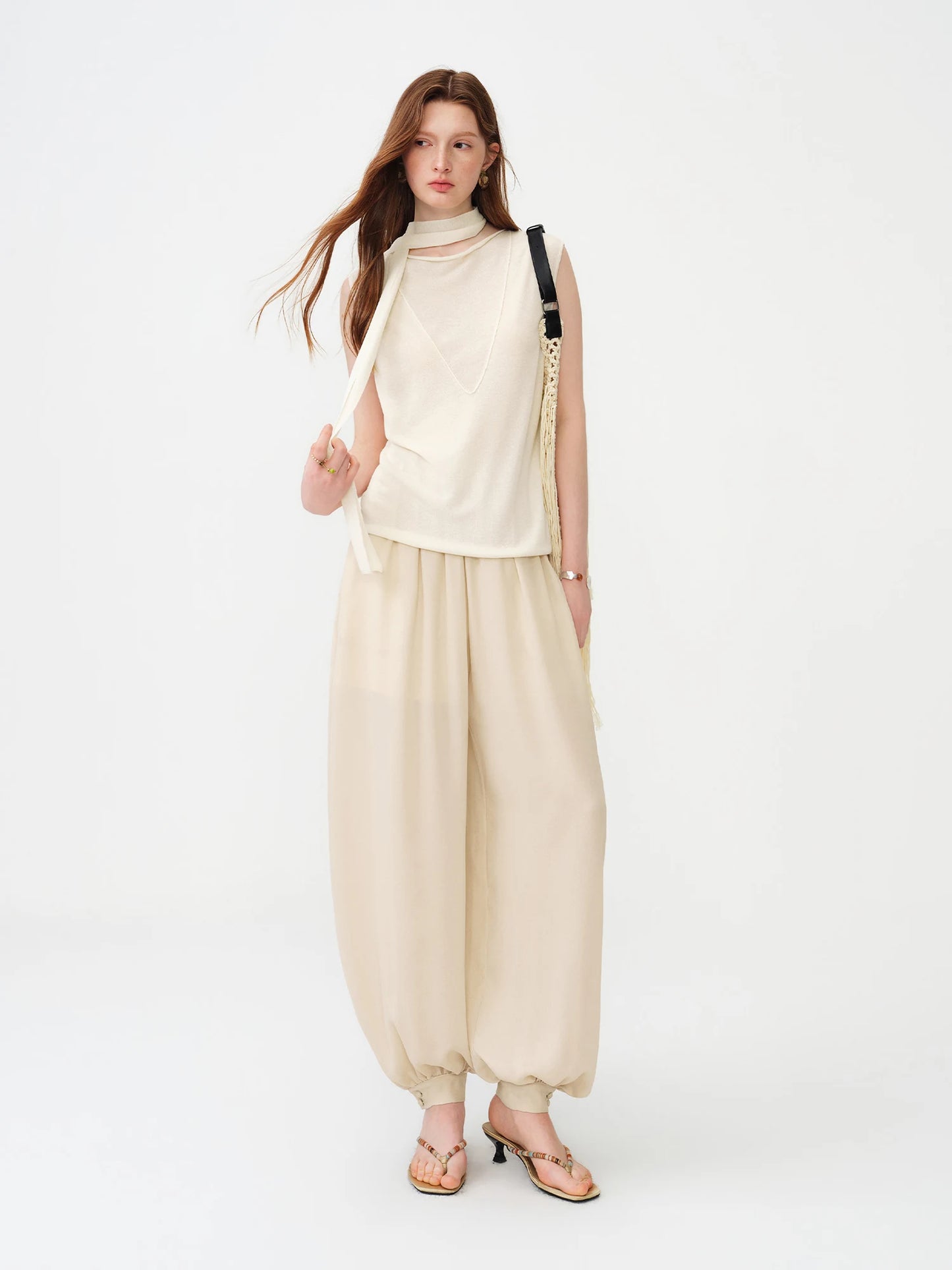Ivory Pleated Balloon Pants