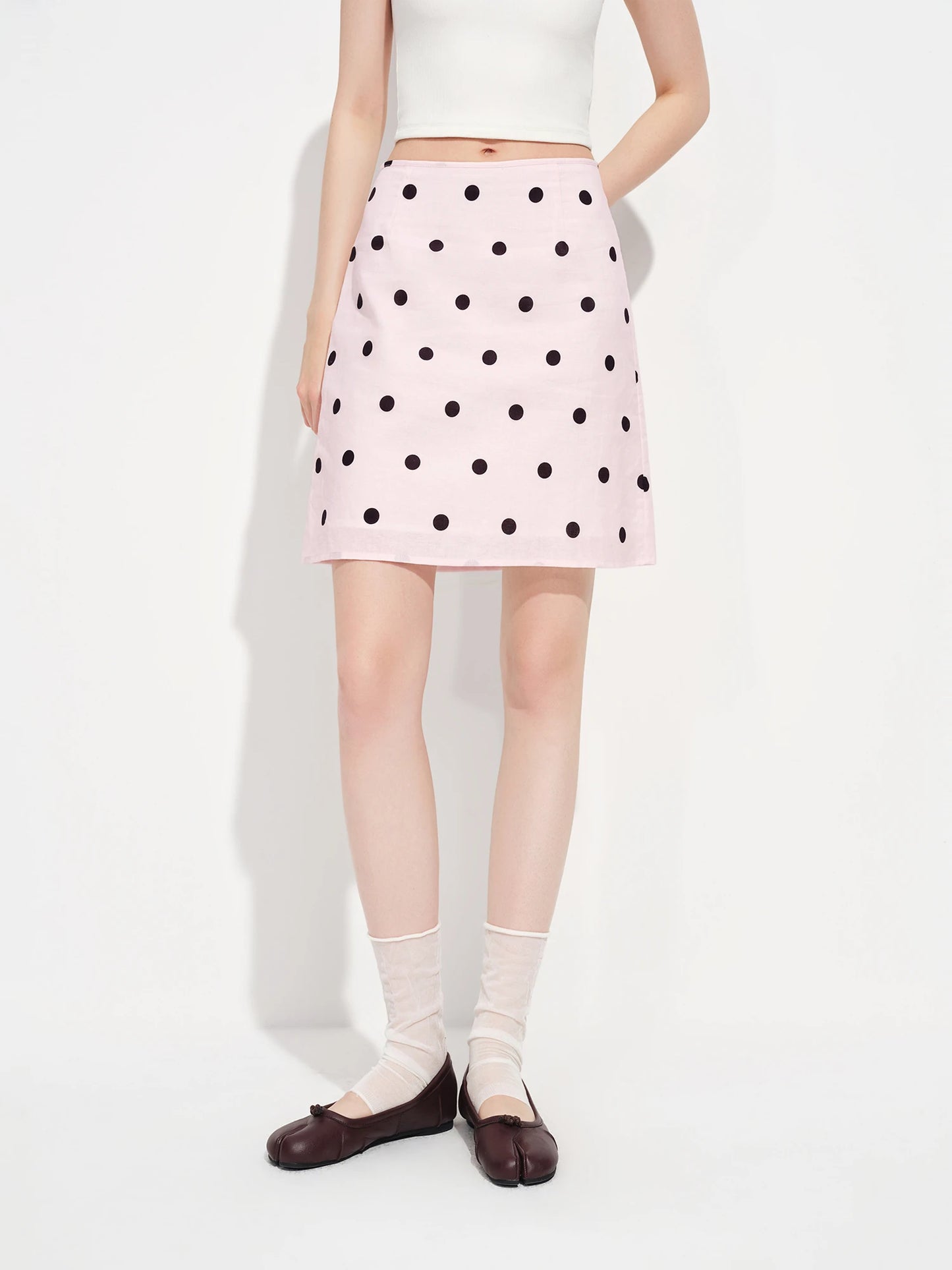 Blush Polka Dot A-Line Mini Skirt
