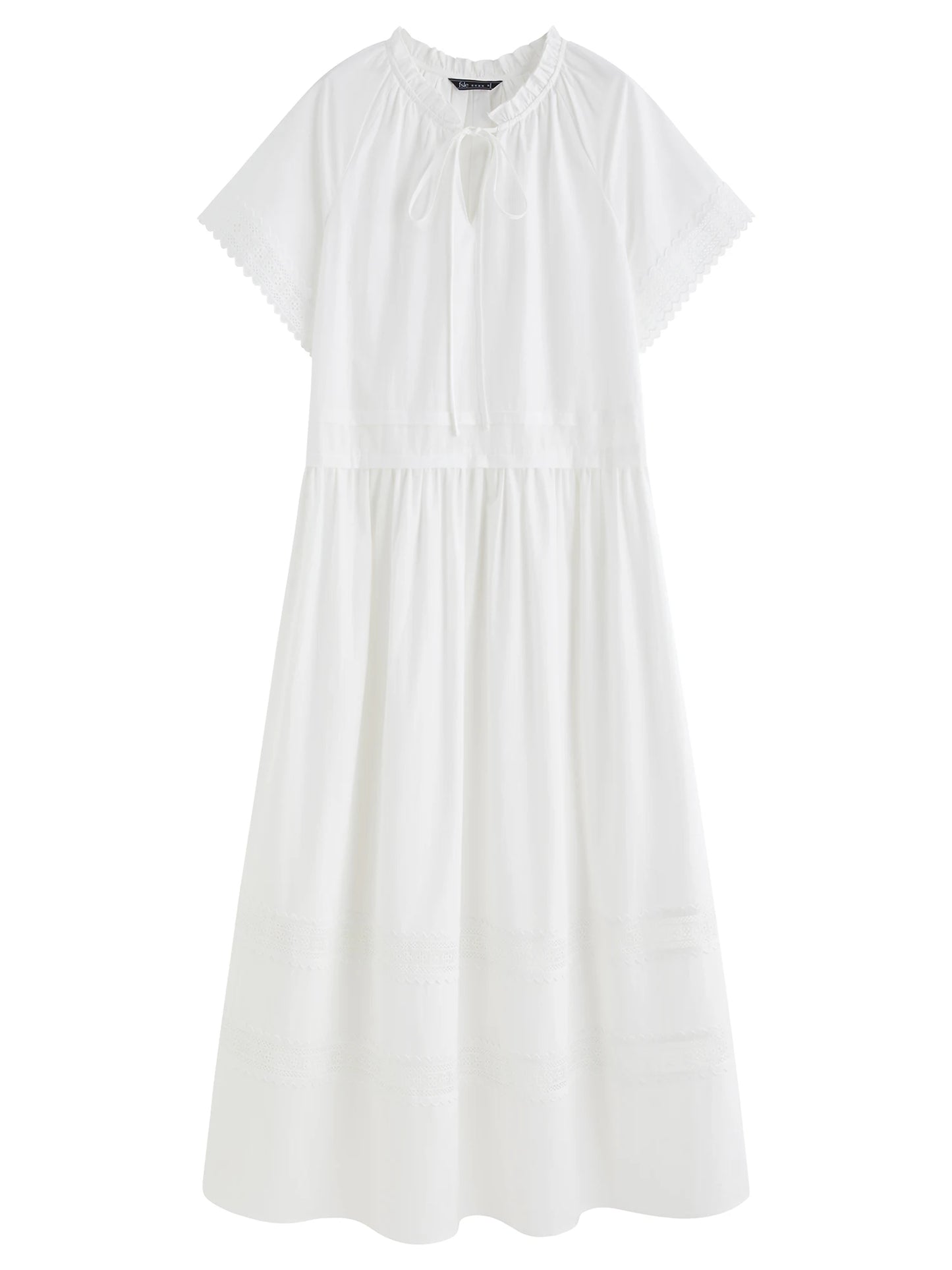 White Lace Panel Shirt Midi Dress