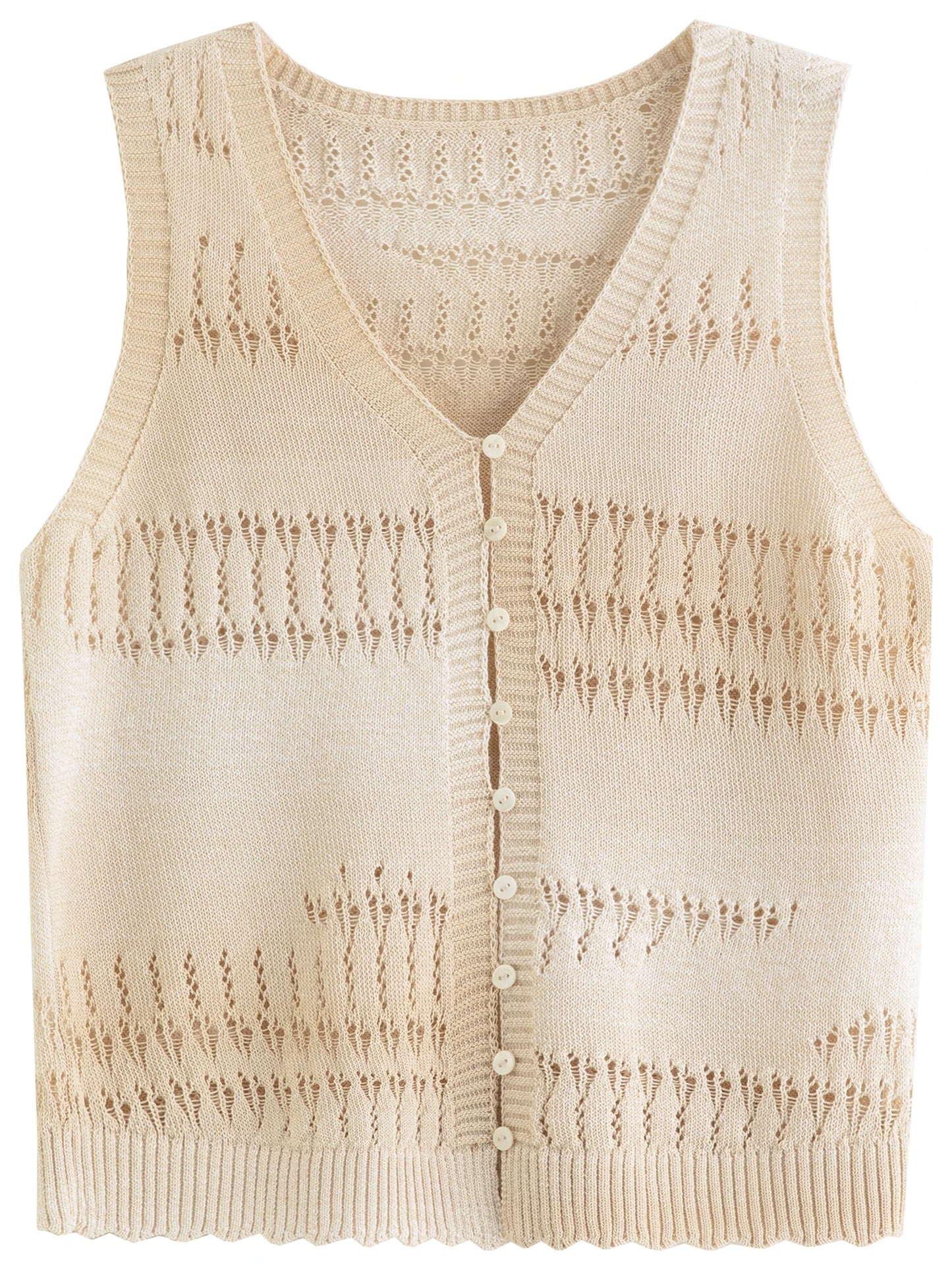 Taupe Open Knit Button Vest