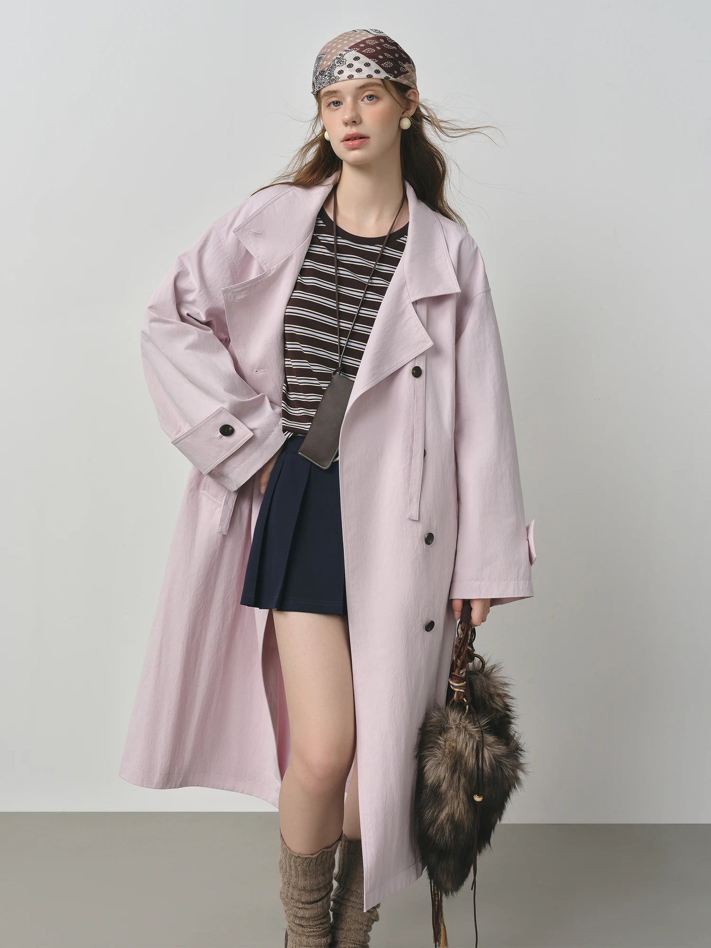 Blush Oversized Lapel Long Trench