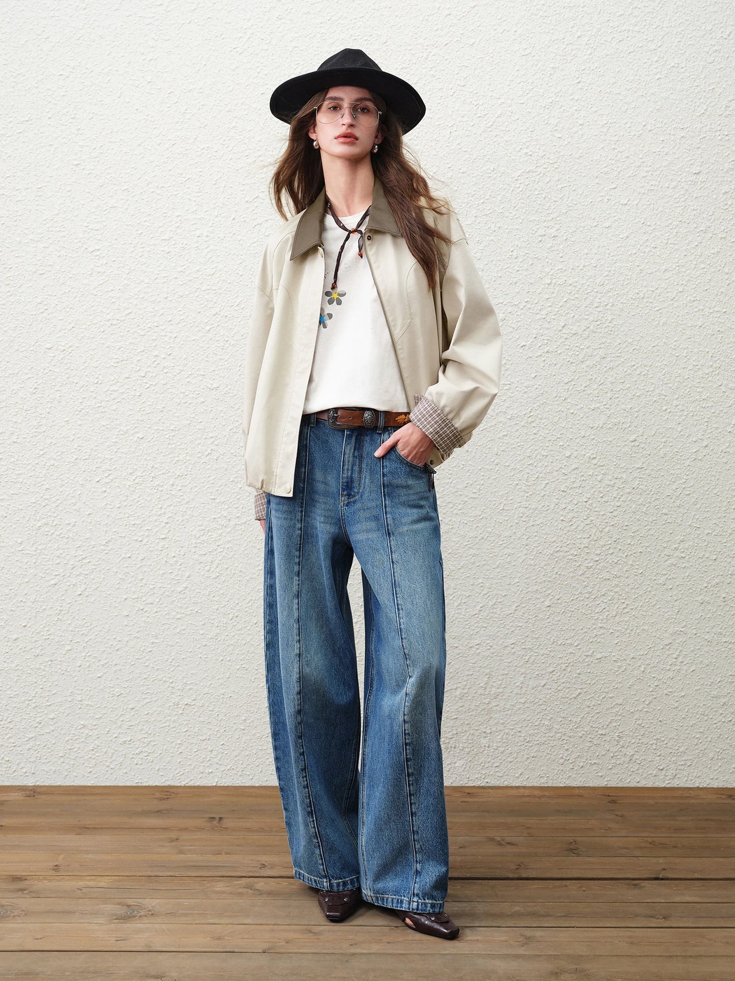 Ivory Contrast Cuff Bomber Jacket