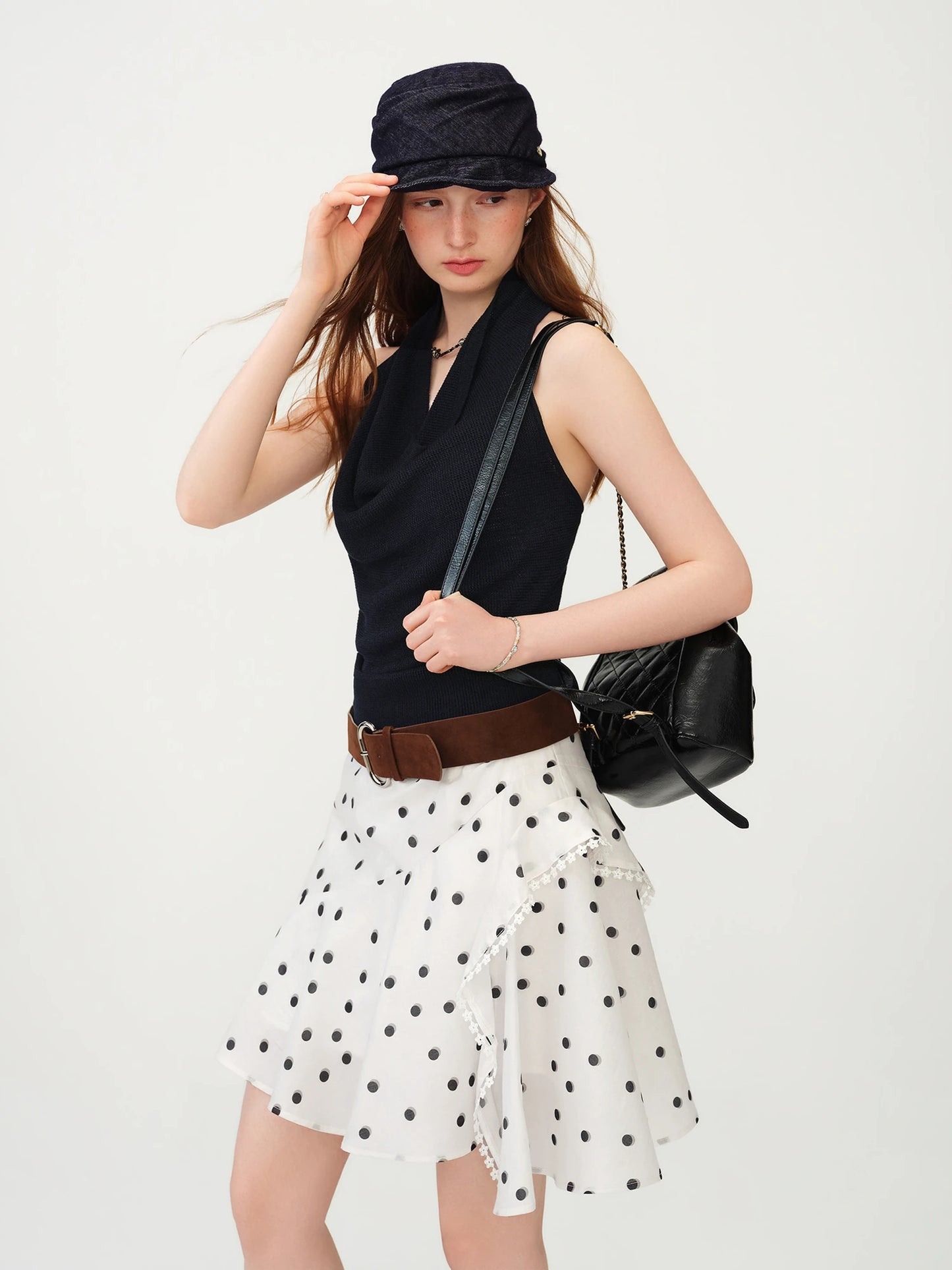 Ivory Polka Dot Ruffle Mini Skirt